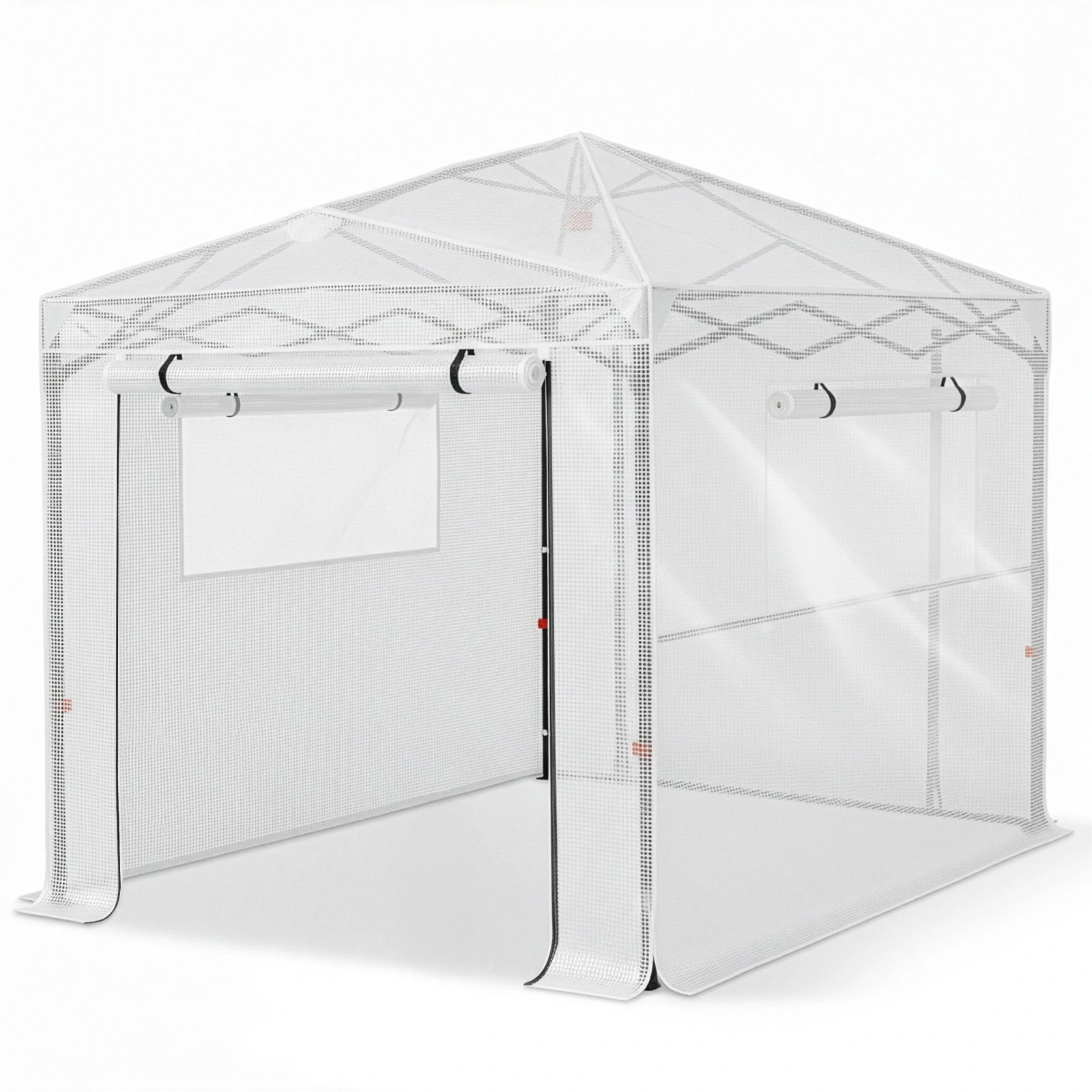 8x6ft Foldable Greenhouse Shed, PE Mesh Structure with Plastic-Sprayed Iron Frame, White