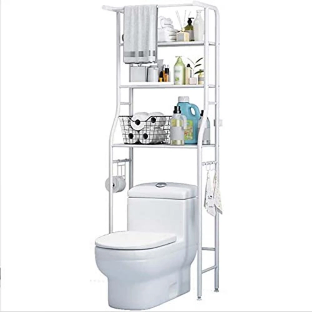 3-Tier Over The Toilet Storage Rack, Freestanding Anti-Rust Metal Bathroom Organizer Shelf, White Space Saving Laundry Shelf
