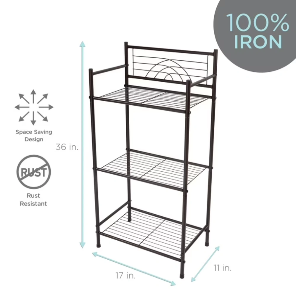 3 Shelves Tiered Iron Storage Shelf in Oil Rubbed Bronze view 2