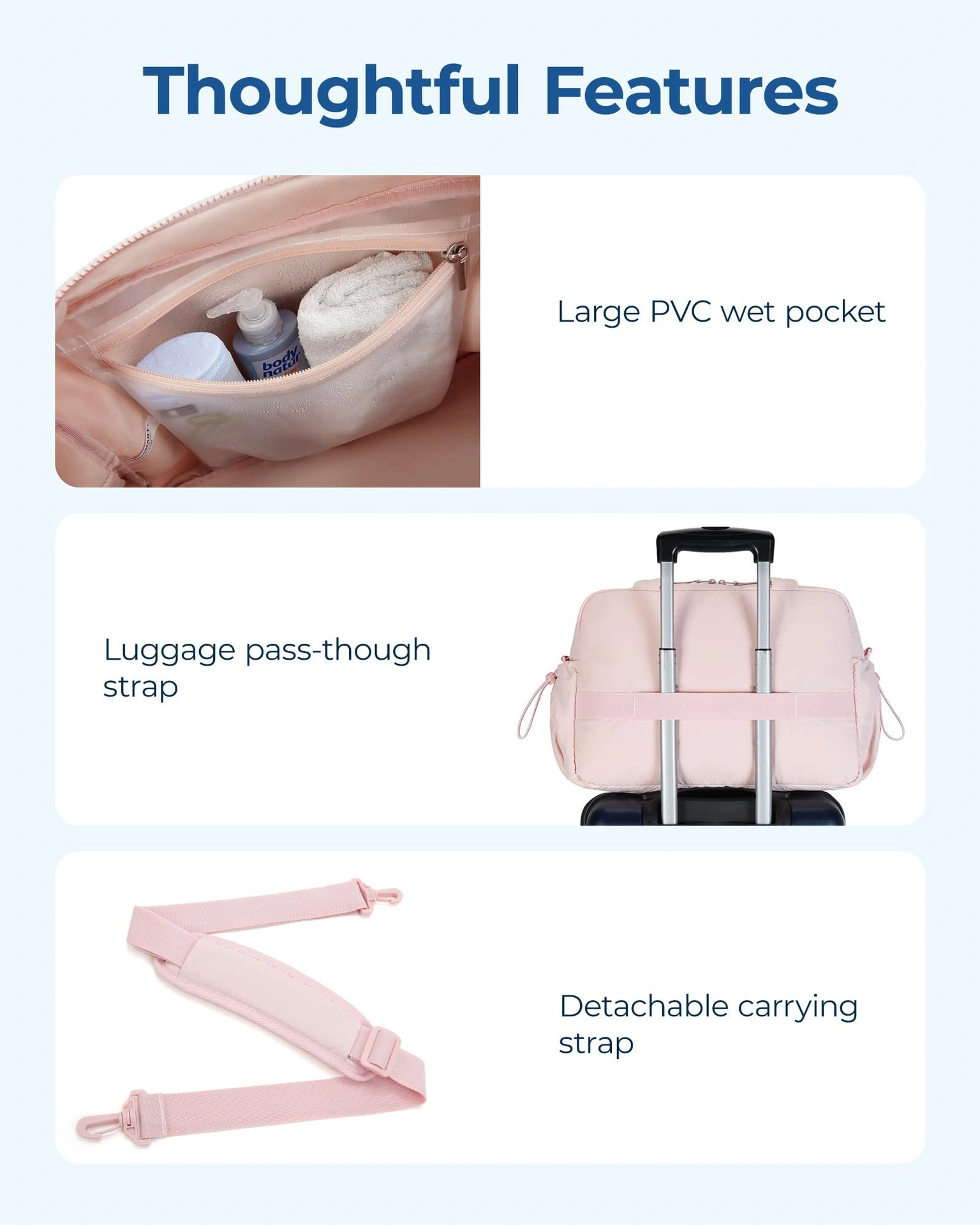 Purple Fluffy Shoulder Bag Large Capacity Waterproof Tote Luggage Travel Handbag Multi Zipper Pocket Sports Fitness Day Bag view 2