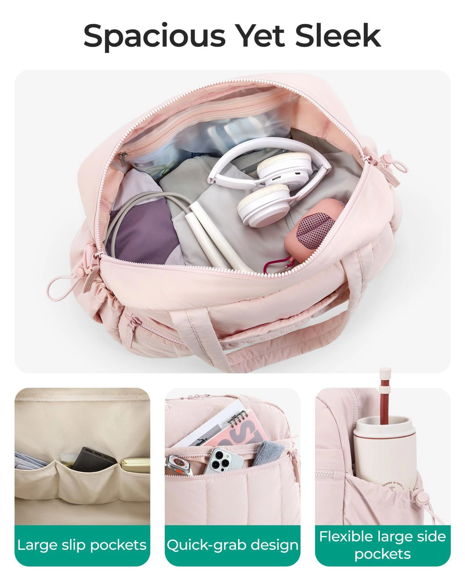 Purple Fluffy Shoulder Bag Large Capacity Waterproof Tote Luggage Travel Handbag Multi Zipper Pocket Sports Fitness Day Bag view 3
