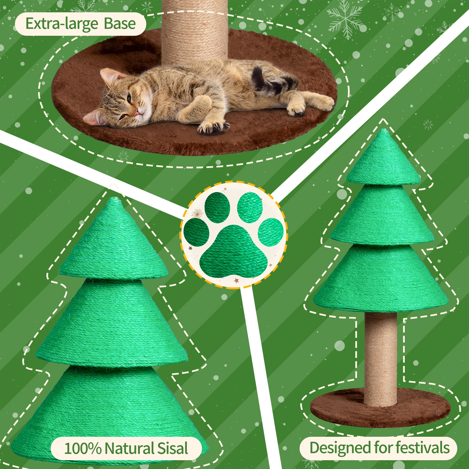 31.5 Inch Christmas Tree Cat Scratcher, Large Sisal Cat Scratch Tower for Indoor Cats, Green