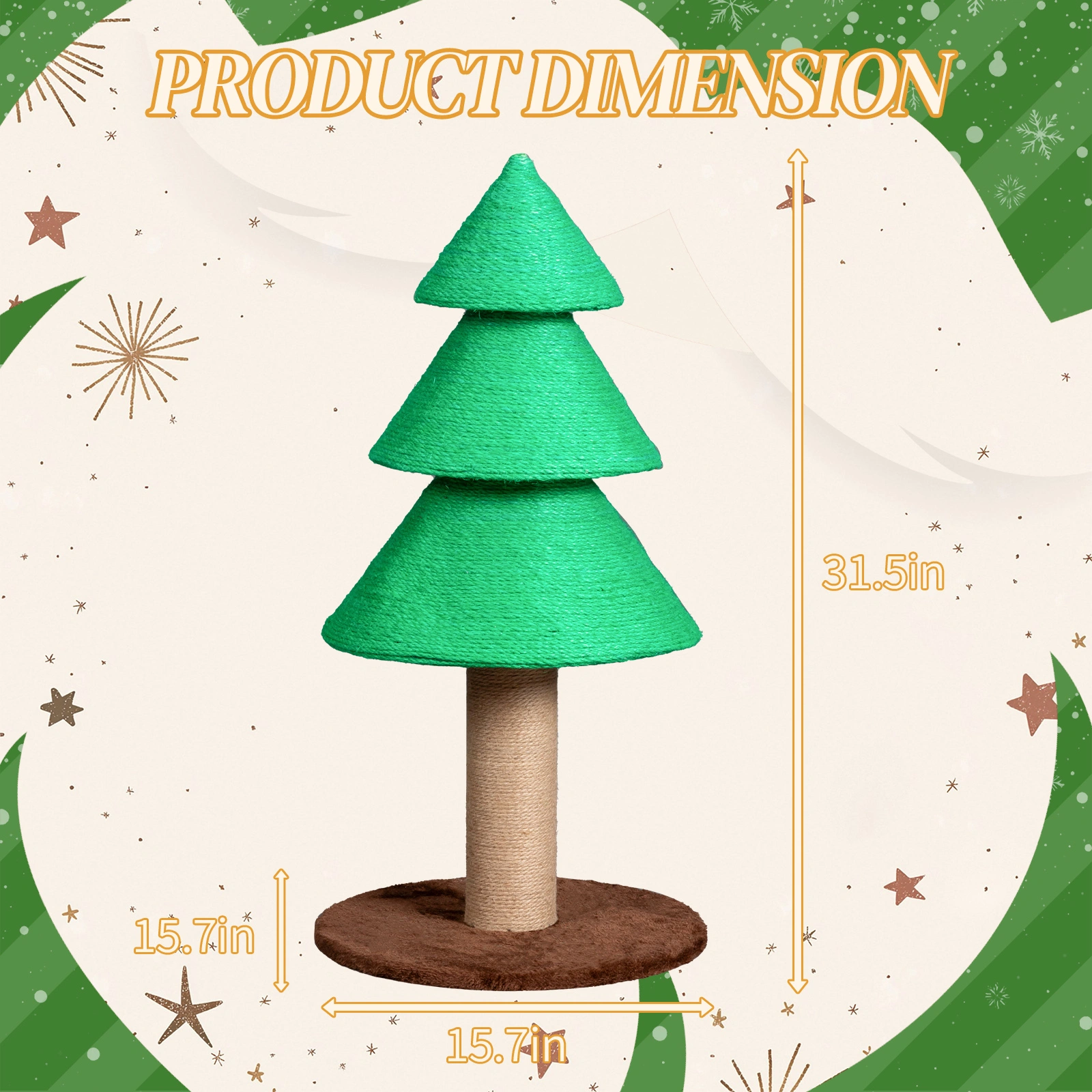 31.5 Inch Christmas Tree Cat Scratcher, Large Sisal Cat Scratch Tower for Indoor Cats, Green view 3