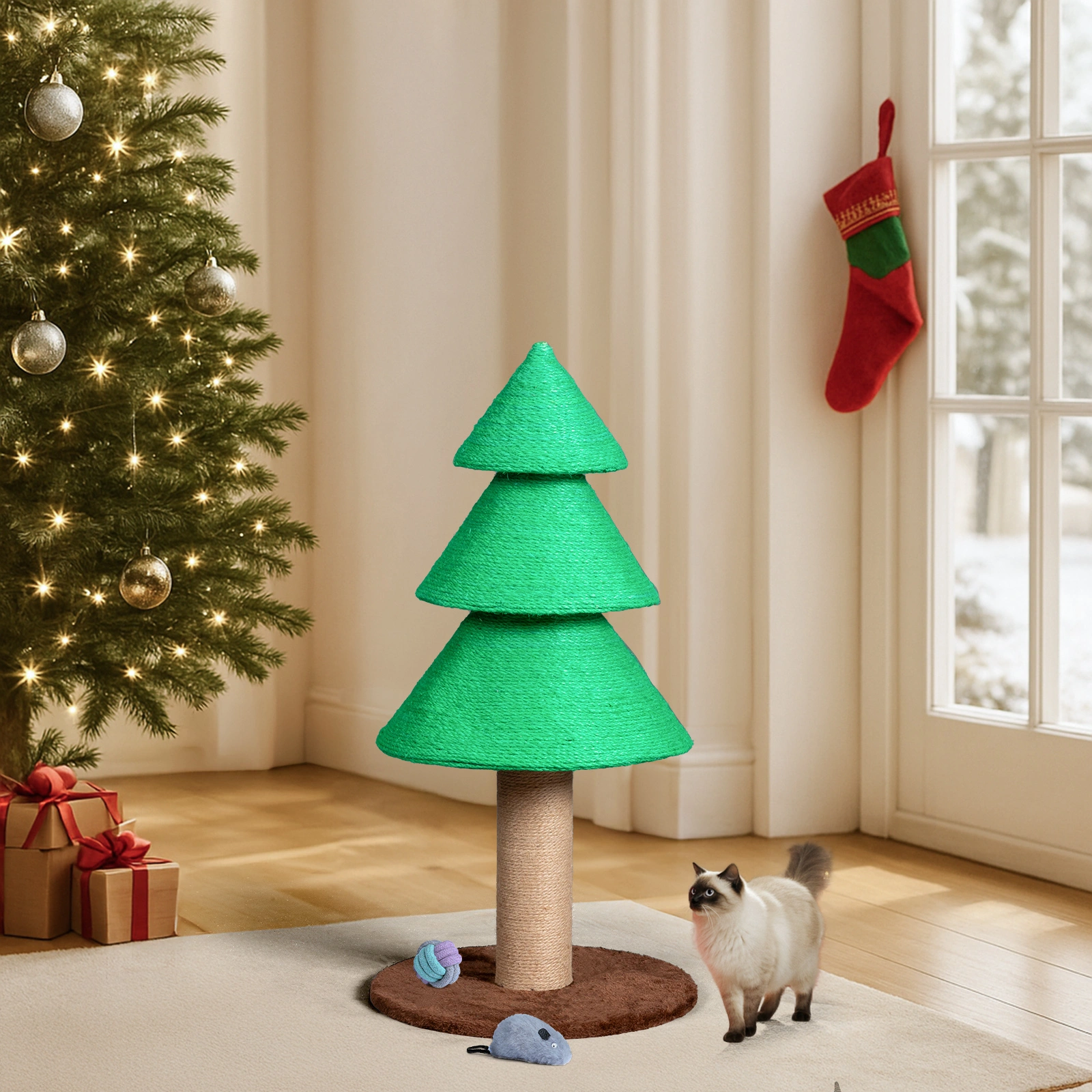 31.5 Inch Christmas Tree Cat Scratcher, Large Sisal Cat Scratch Tower for Indoor Cats, Green view 4