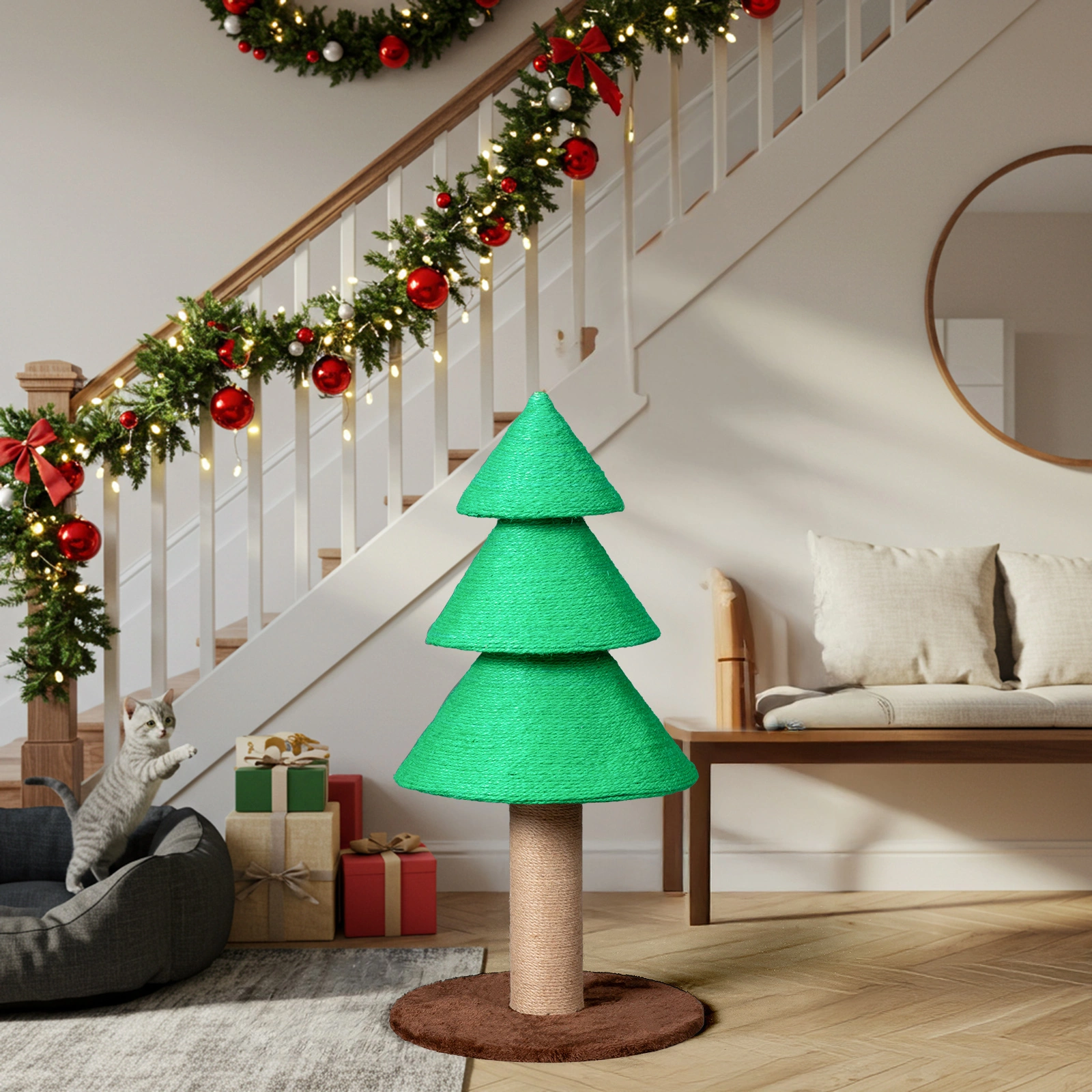 31.5 Inch Christmas Tree Cat Scratcher, Large Sisal Cat Scratch Tower for Indoor Cats, Green view 5