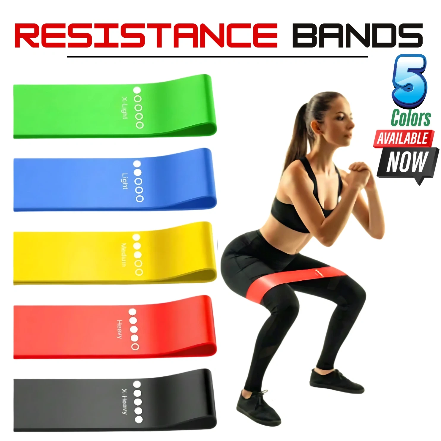 5 Pack Resistance Loop Bands TPE Exercise Bands for Yoga Fitness Strength Training, Colorful Set of 5 Resistance Bands view 3