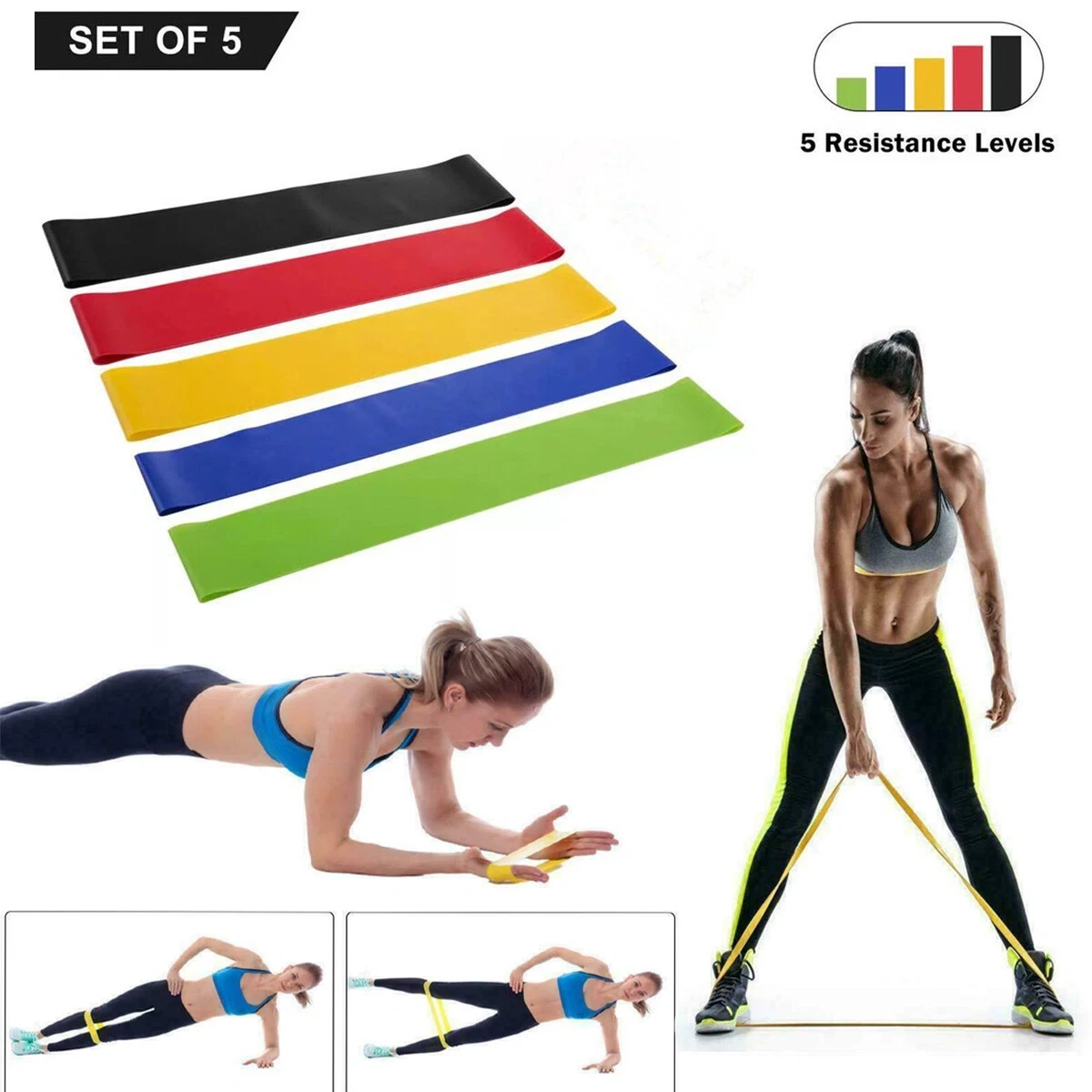 5 Pack Resistance Loop Bands TPE Exercise Bands for Yoga Fitness Strength Training, Colorful Set of 5 Resistance Bands view 4