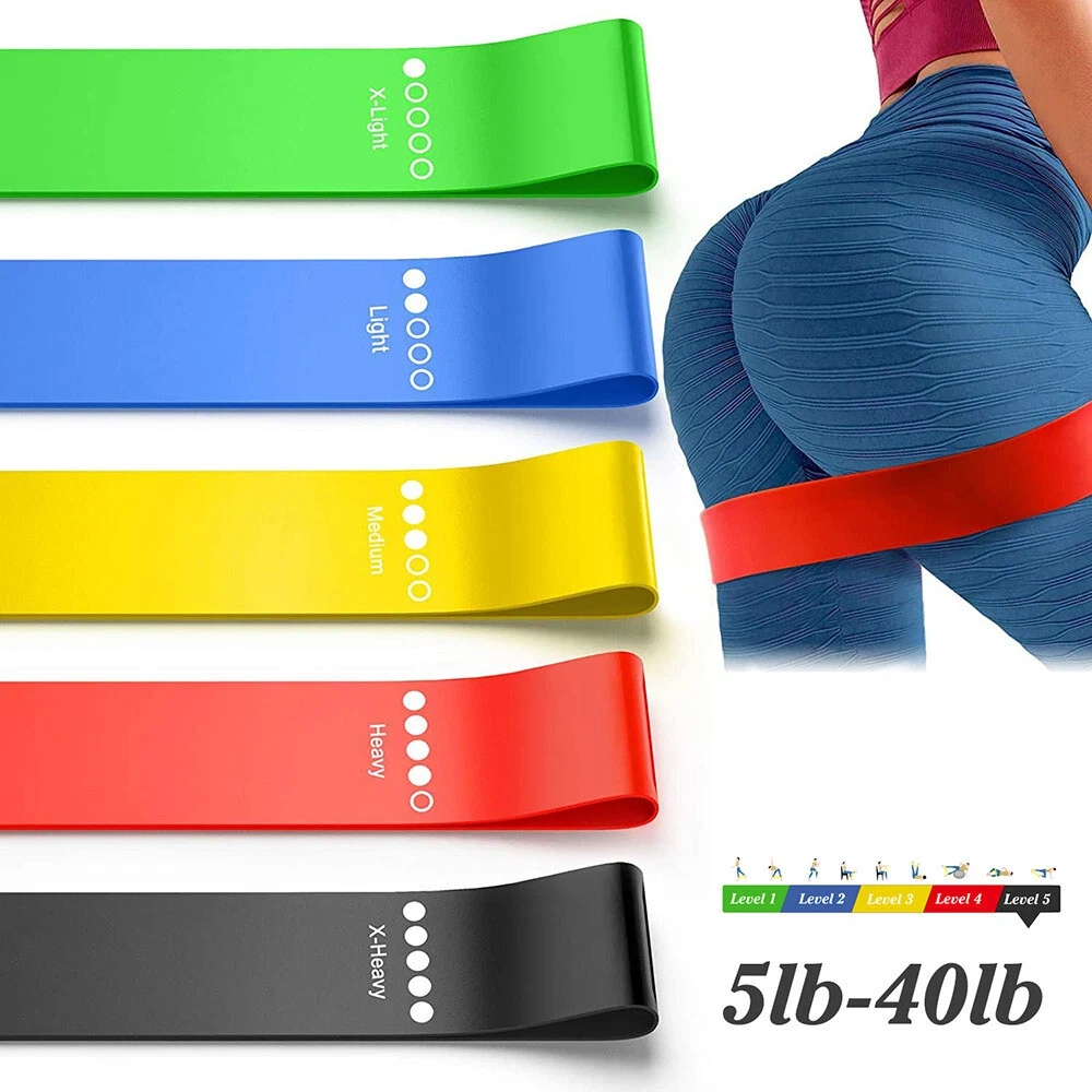 5 Pack Resistance Loop Bands TPE Exercise Bands for Yoga Fitness Strength Training, Colorful Set of 5 Resistance Bands view 6