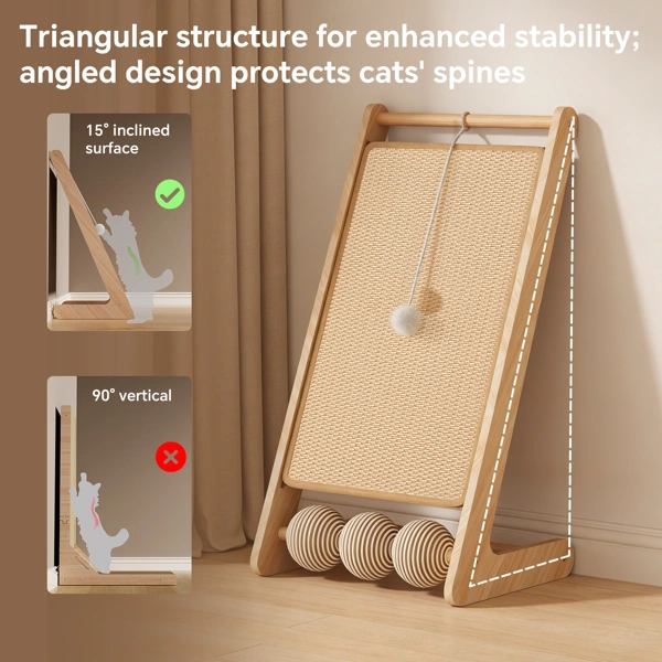 L-Shaped Sisal Cat Scratching Board with Hanging Ball, Multi-Level Feline Play Tower for Scratching & Pouncing view 2
