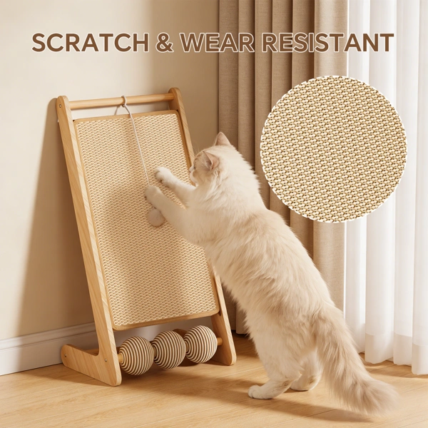 L-Shaped Sisal Cat Scratching Board with Hanging Ball, Multi-Level Feline Play Tower for Scratching & Pouncing view 5