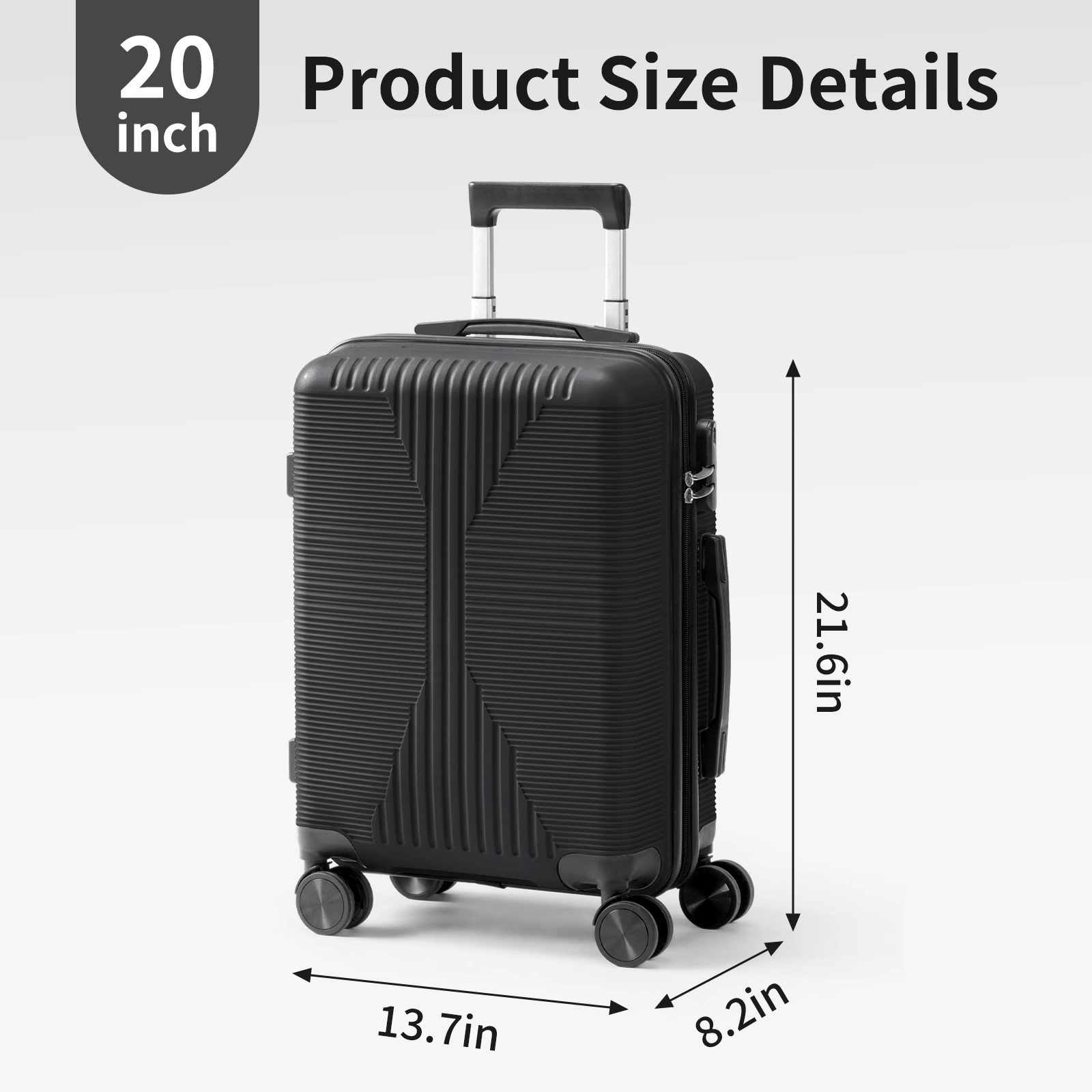 20in PP Trolley Case, Black Travel Suitcase with Spinner Wheels, Lightweight Carry-On Luggage view 16