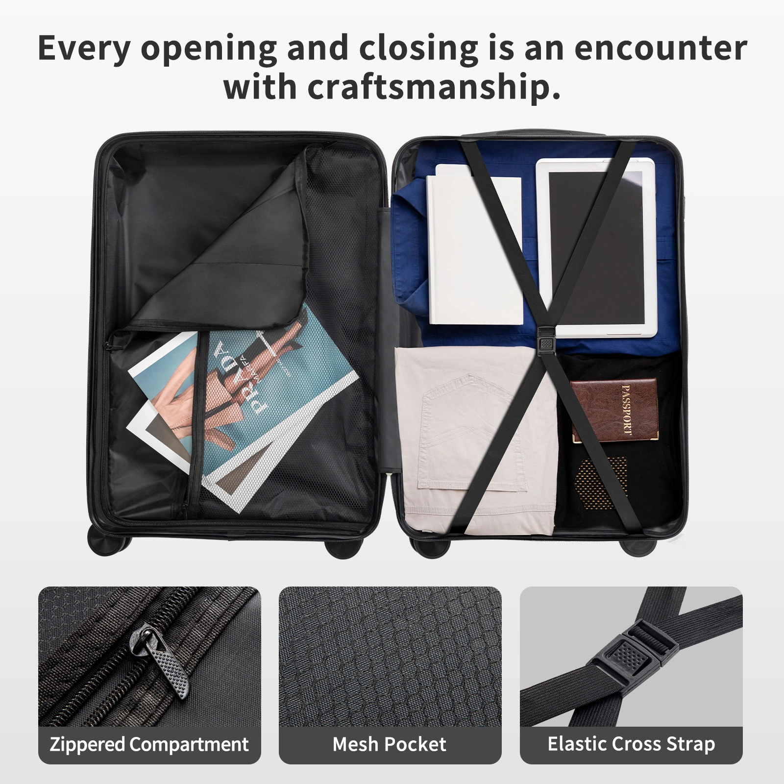 20in PP Trolley Case, Black Travel Suitcase with Spinner Wheels, Lightweight Carry-On Luggage view 17