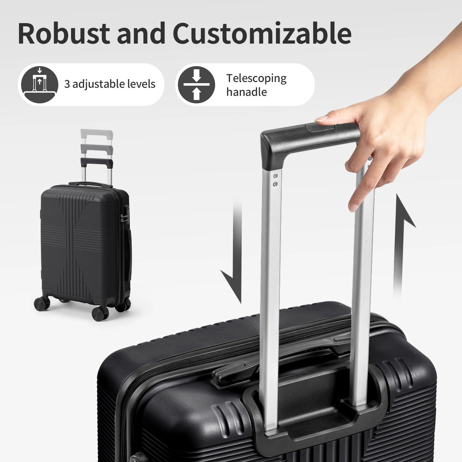 20in PP Trolley Case, Black Travel Suitcase with Spinner Wheels, Lightweight Carry-On Luggage view 18