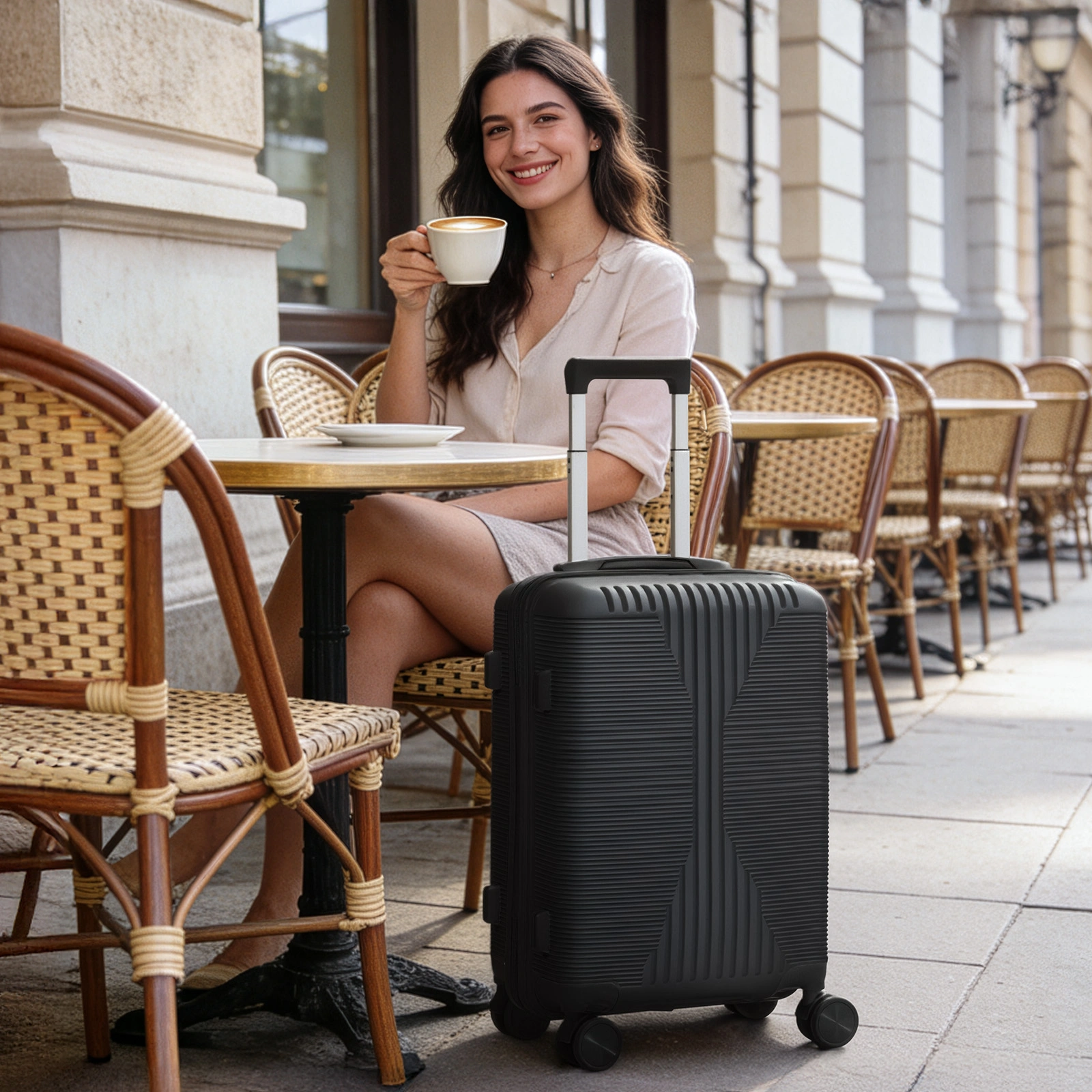 20in PP Trolley Case, Black Travel Suitcase with Spinner Wheels, Lightweight Carry-On Luggage view 2