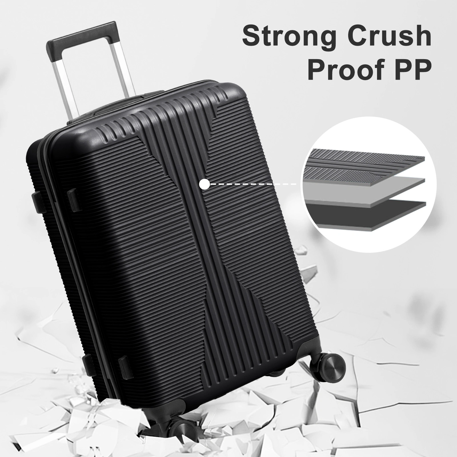20in PP Trolley Case, Black Travel Suitcase with Spinner Wheels, Lightweight Carry-On Luggage view 20