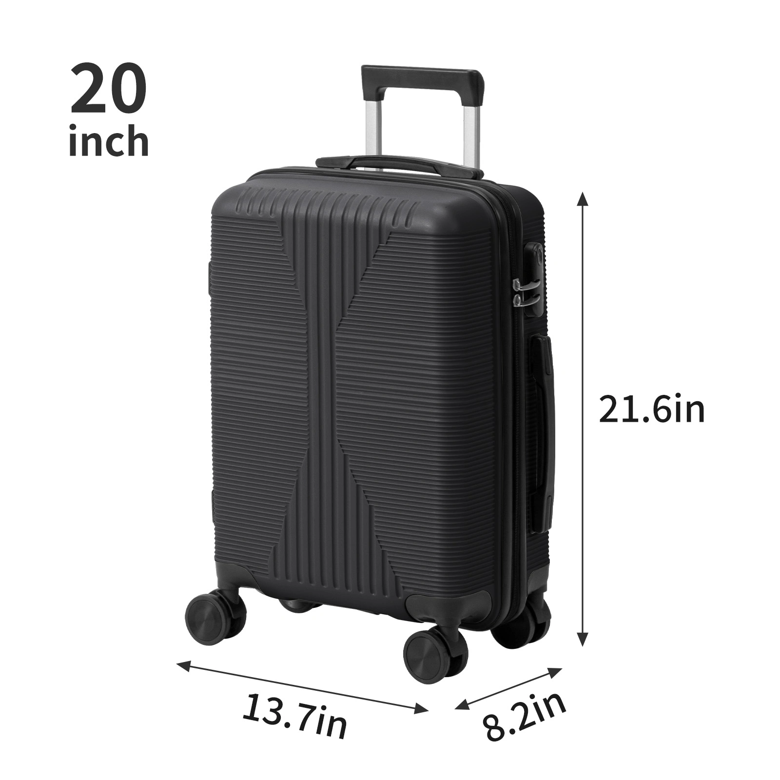 20in PP Trolley Case, Black Travel Suitcase with Spinner Wheels, Lightweight Carry-On Luggage view 8