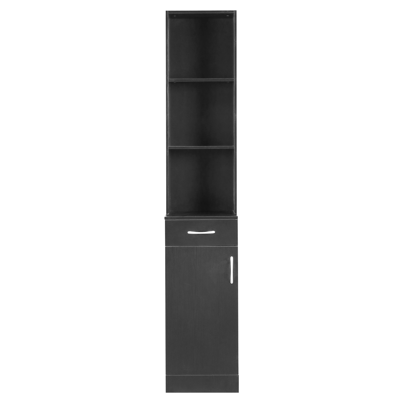 Black MDF Wall Cabinet - 1 Door, 1 Drawer, 3 Compartments, Melamine Finish for Bathroom