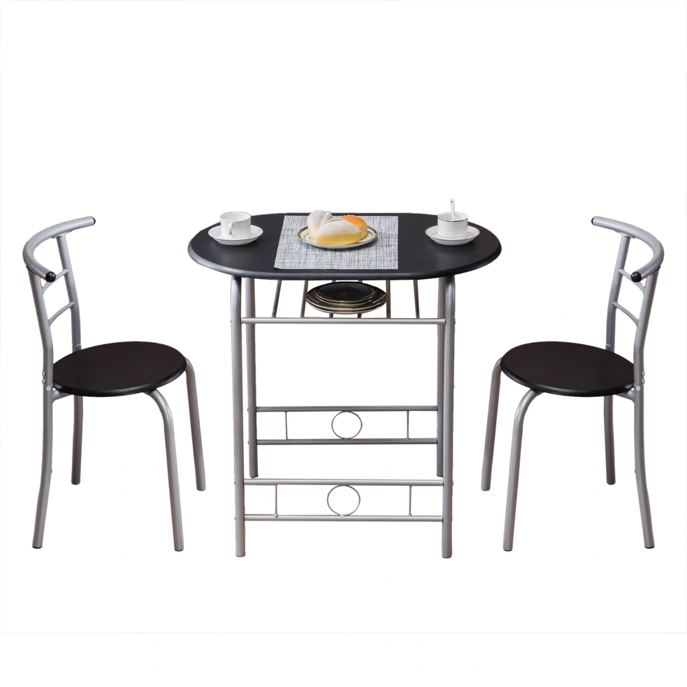 Black PVC Breakfast Table Set with 2 Chairs, Round Dining Table and Two Seating for Kitchen Cafe Small Space