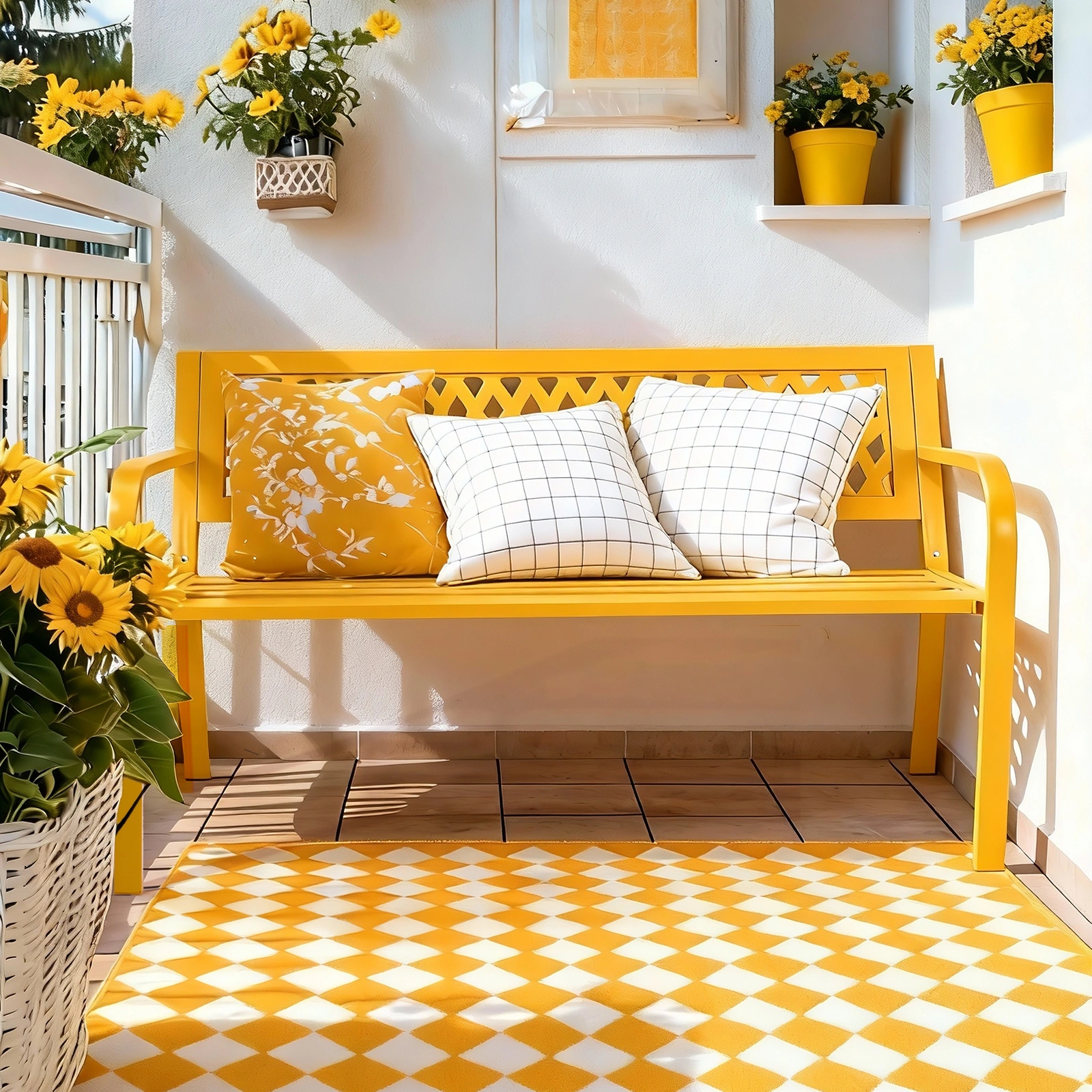 47in PVC Mesh Backrest Iron Bench Yellow view 5