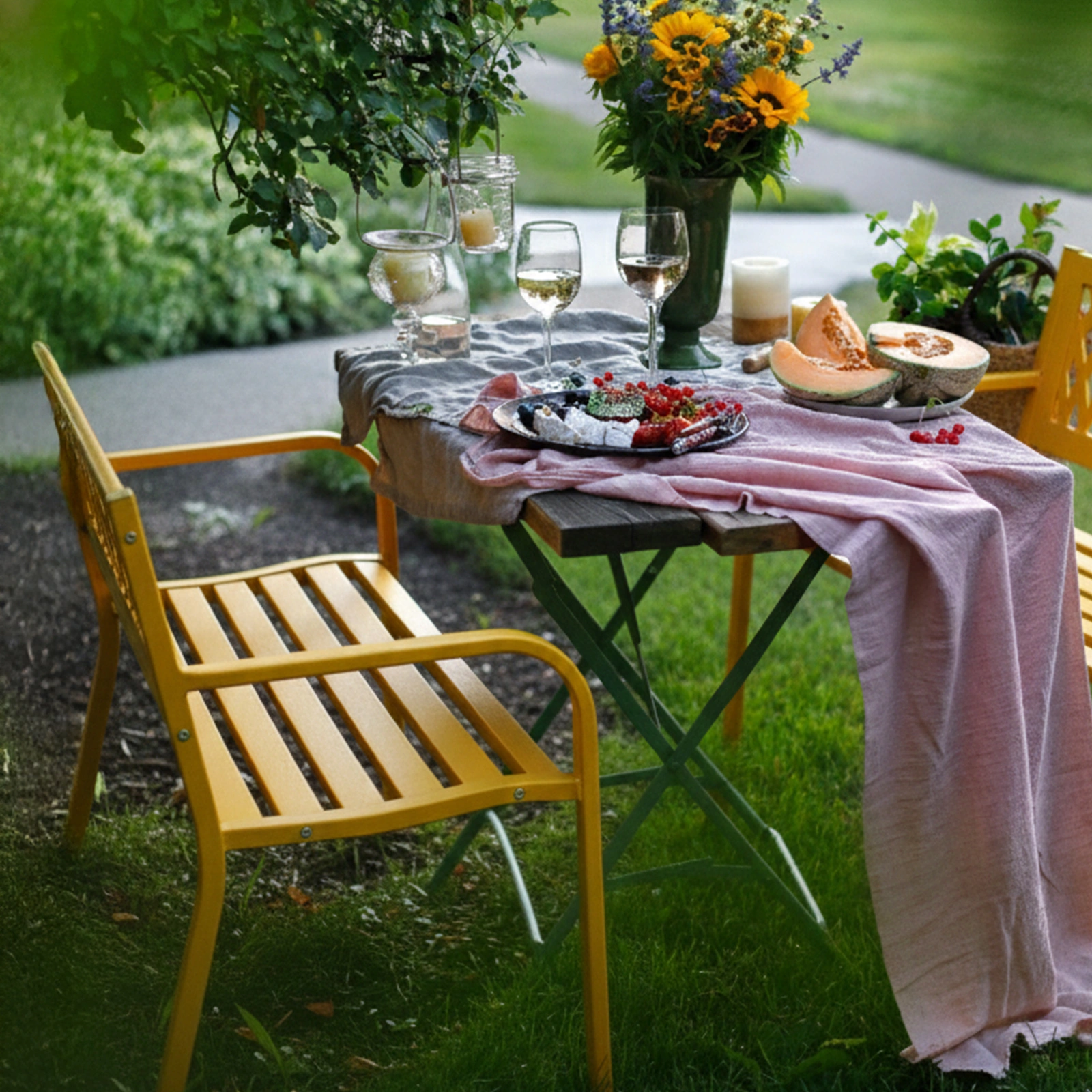 47in PVC Mesh Backrest Iron Bench Yellow view 9