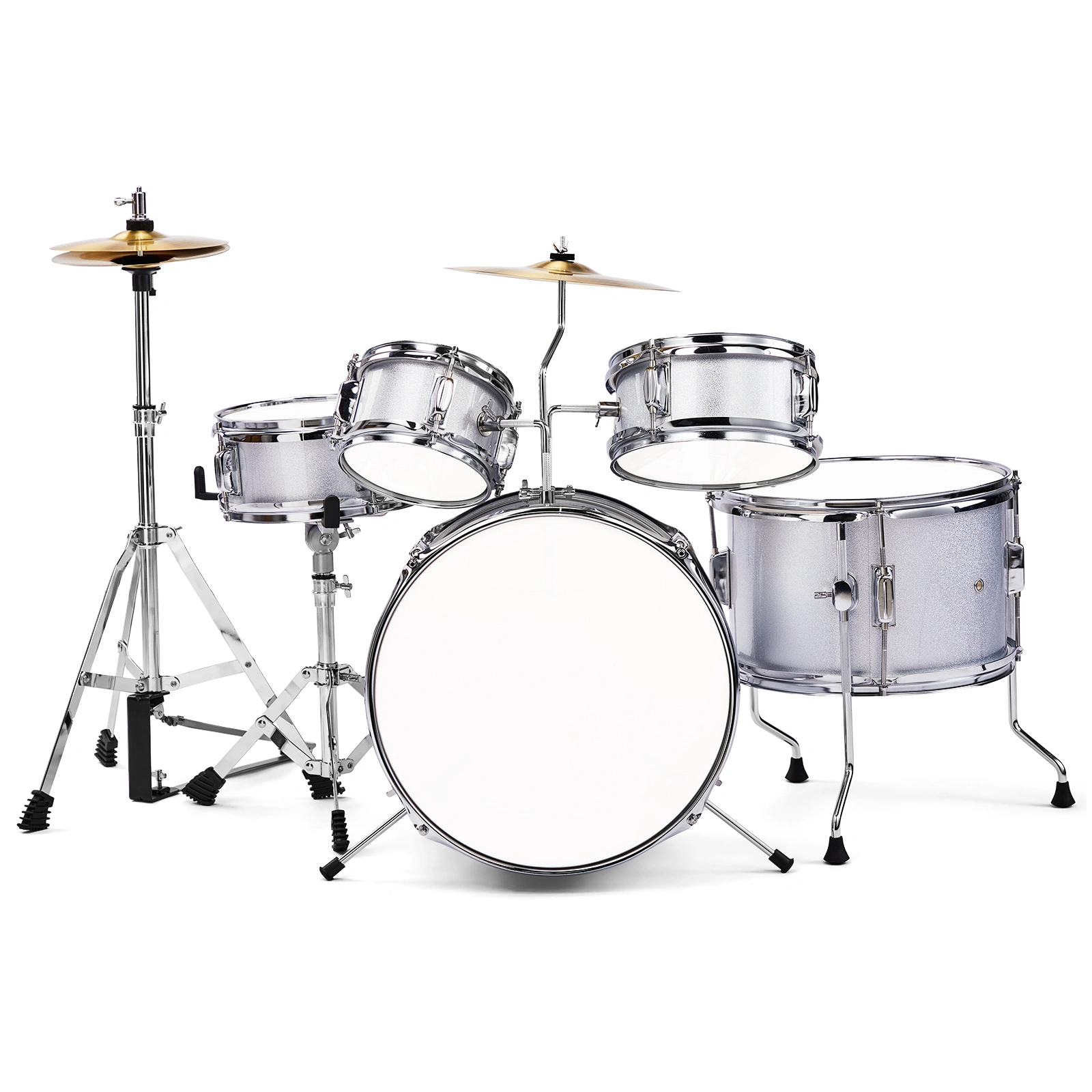 14"x10" 5-Pieces Junior Kids Drum Set Kit Pedal Drum Stick Wrench Drum Stool Silver