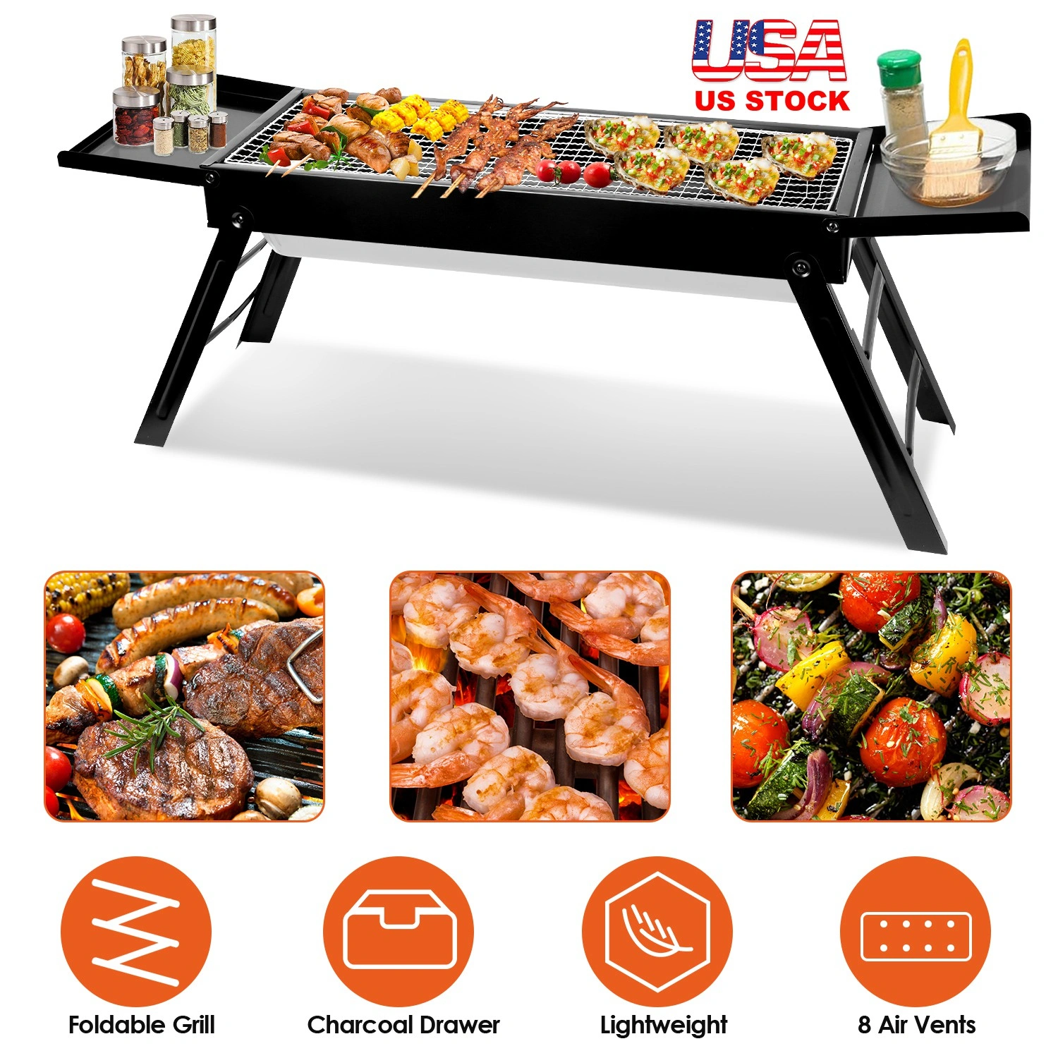 Portable Foldable BBQ Griddle & Kabob Barbecue Grill, Outdoor Hibachi Grill for Camping, Garden, Backyard, Picnic, Travel