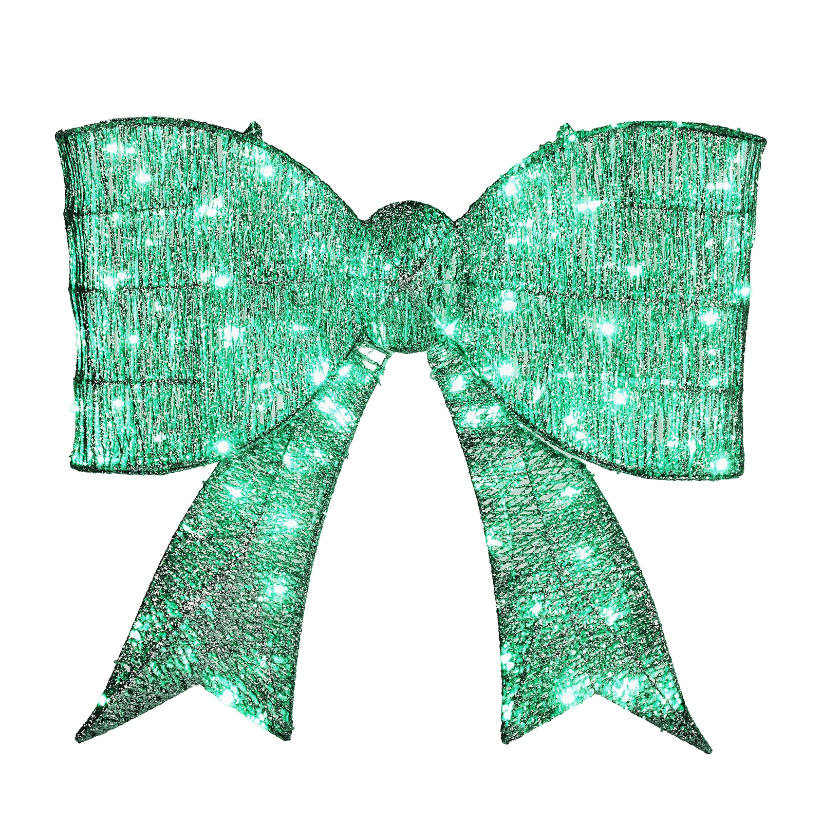 Giant Pre-Lit Green LED Bowknot Christmas Decoration 124 Lights Metal Frame