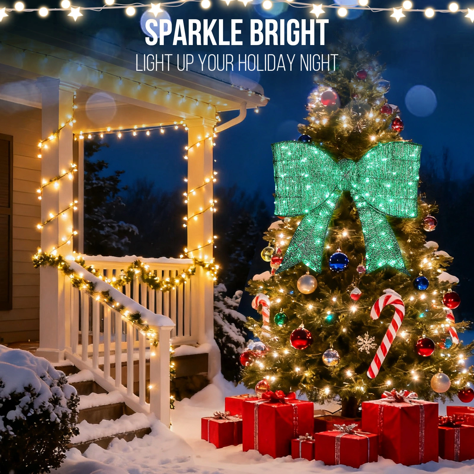 Giant Pre-Lit Green LED Bowknot Christmas Decoration 124 Lights Metal Frame view 11