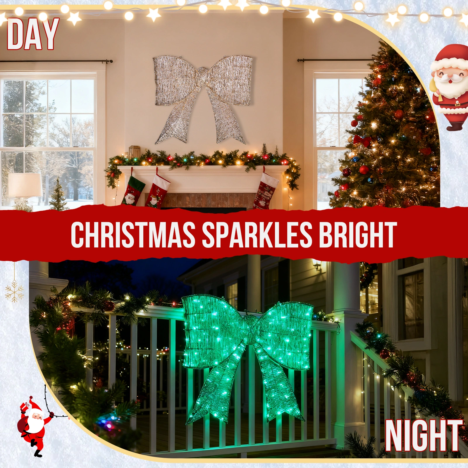 Giant Pre-Lit Green LED Bowknot Christmas Decoration 124 Lights Metal Frame view 14