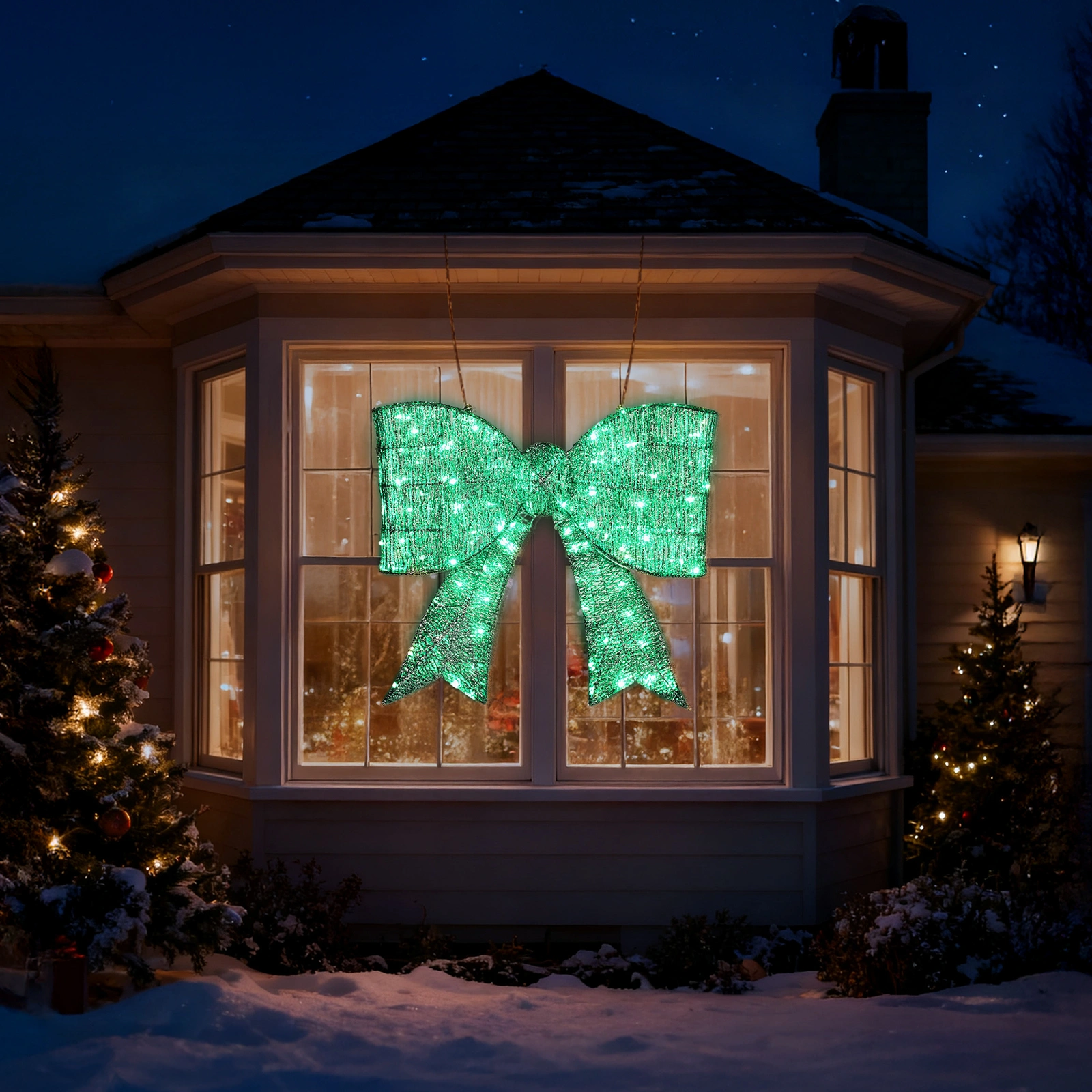 Giant Pre-Lit Green LED Bowknot Christmas Decoration 124 Lights Metal Frame view 3
