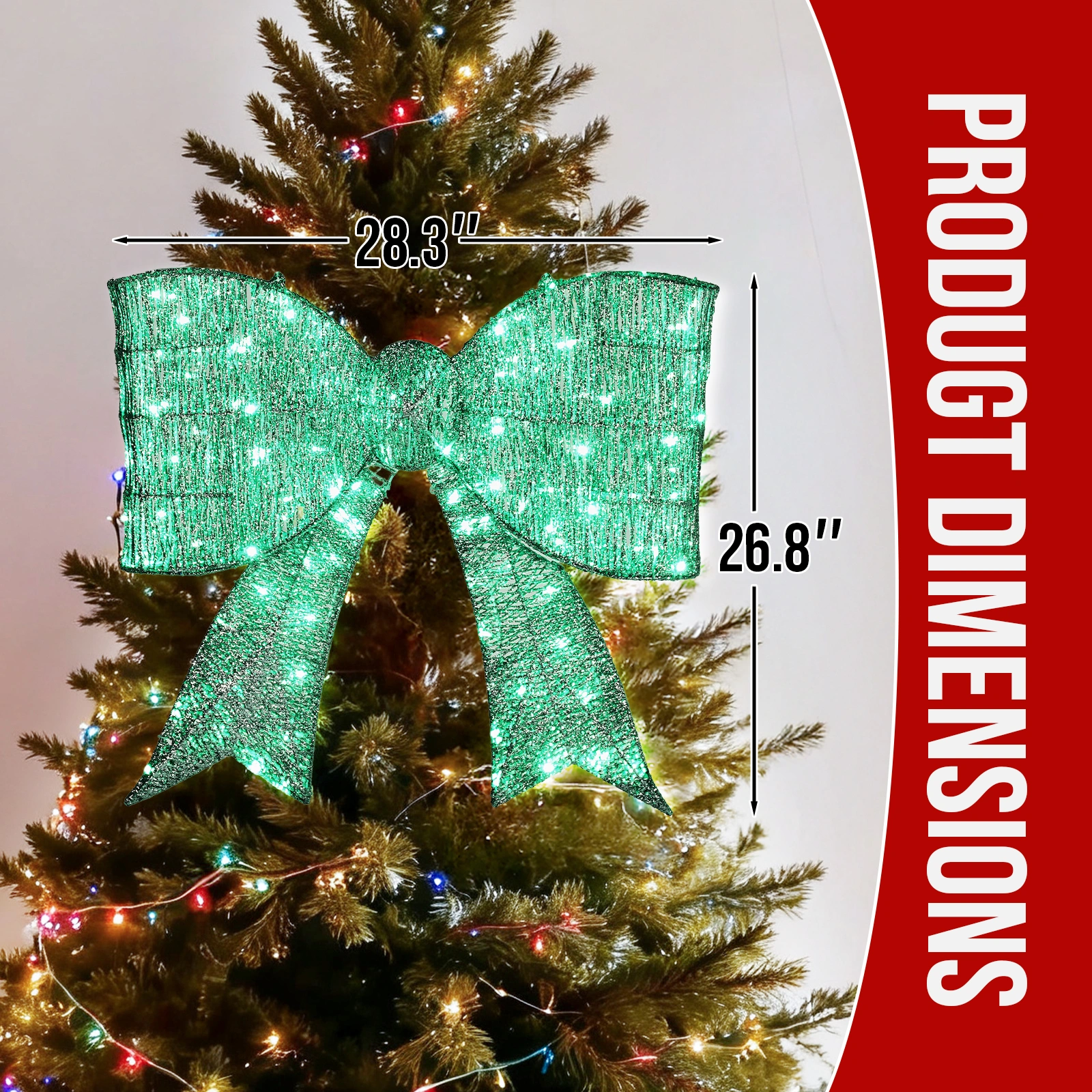 Giant Pre-Lit Green LED Bowknot Christmas Decoration 124 Lights Metal Frame view 4