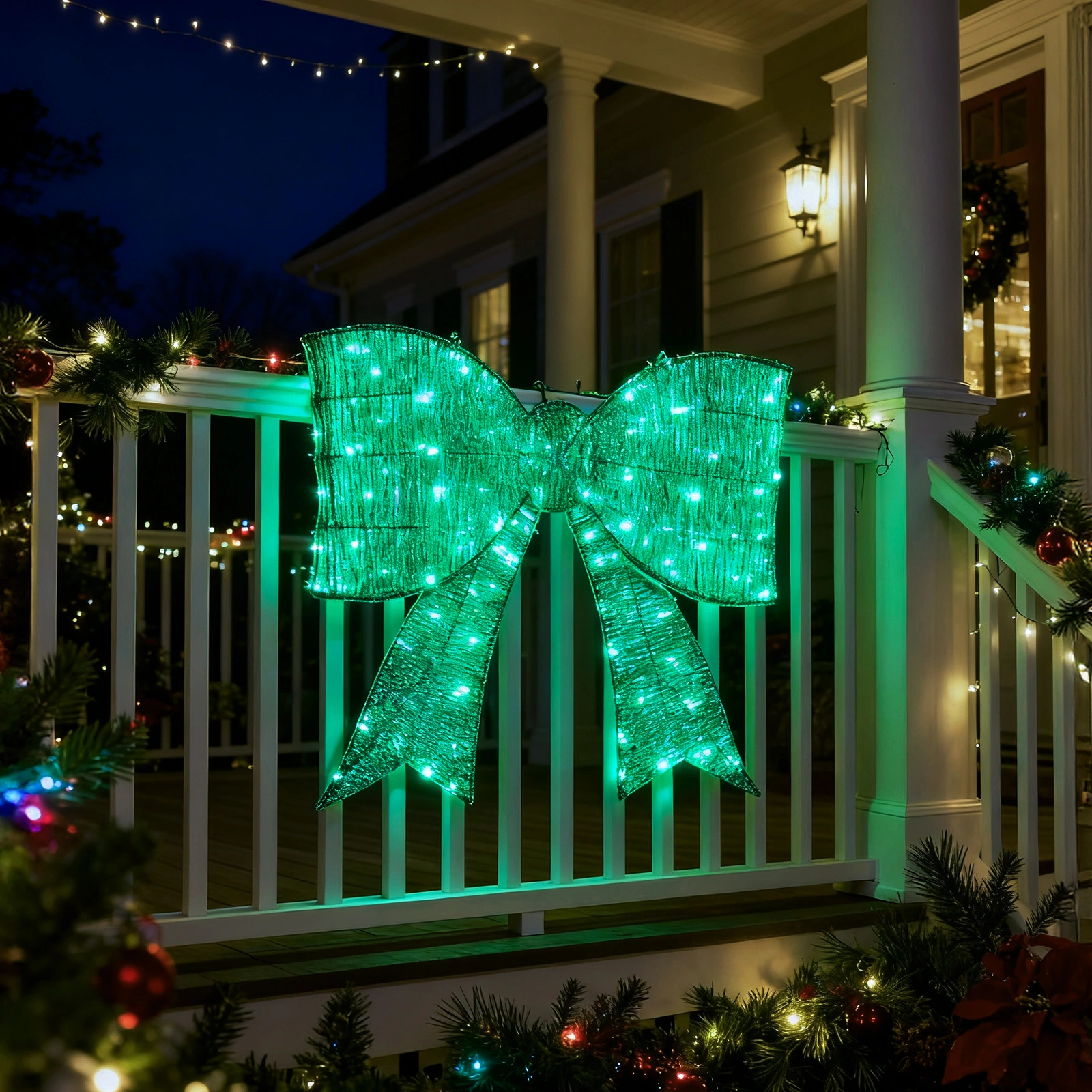 Giant Pre-Lit Green LED Bowknot Christmas Decoration 124 Lights Metal Frame view 5
