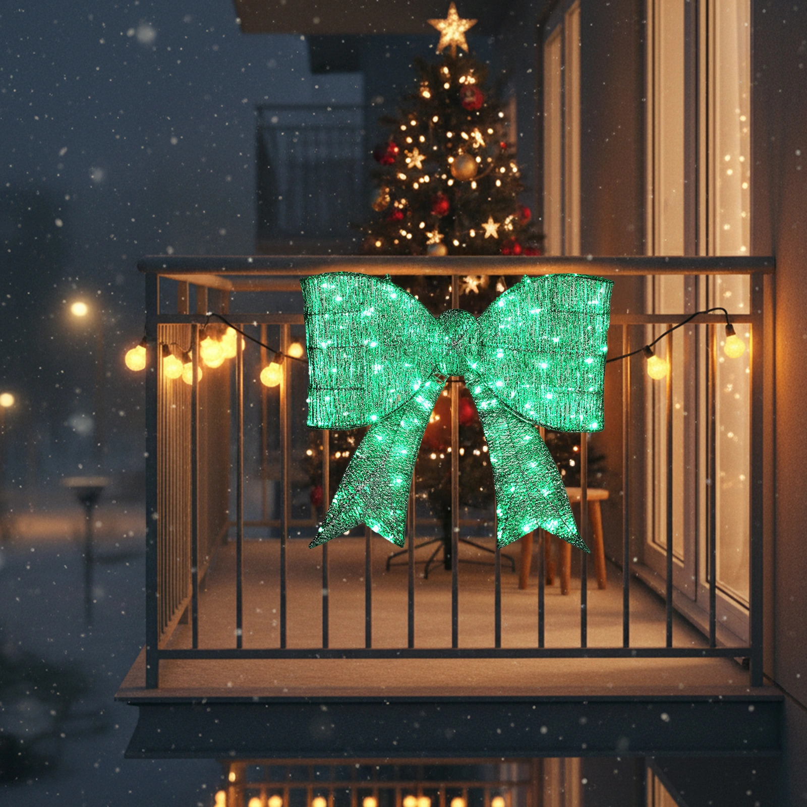 Giant Pre-Lit Green LED Bowknot Christmas Decoration 124 Lights Metal Frame view 6