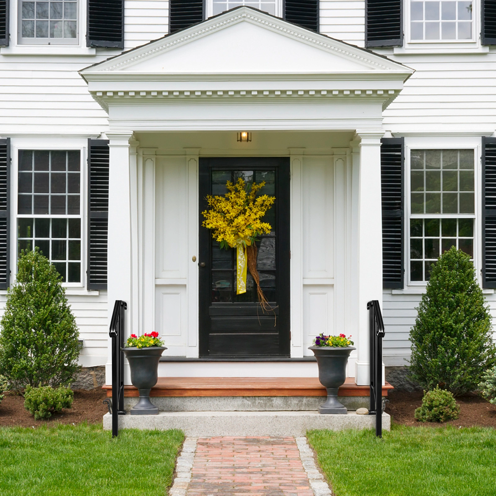 Artisasset Matte Black Outdoor Iron Handrail, 1st Tier Stair Railing, Wrought Steel Balustrade for Deck & Porch view 11