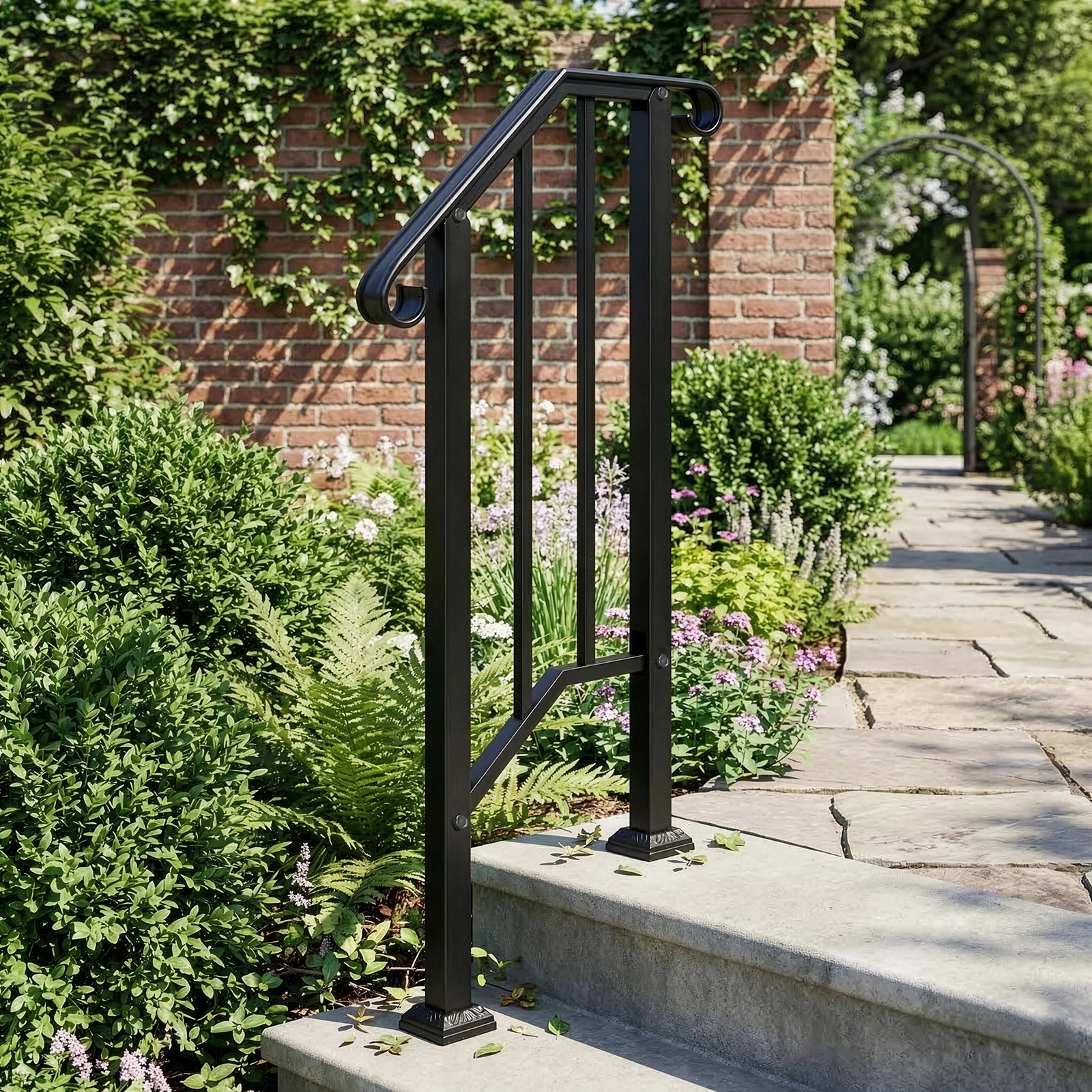 Artisasset Matte Black Outdoor Iron Handrail, 1st Tier Stair Railing, Wrought Steel Balustrade for Deck & Porch view 15