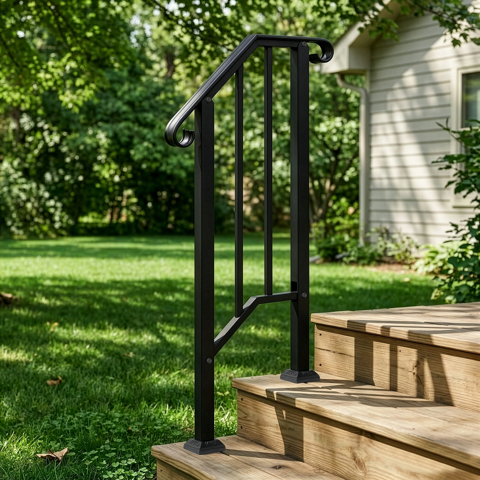 Artisasset Matte Black Outdoor Iron Handrail, 1st Tier Stair Railing, Wrought Steel Balustrade for Deck & Porch view 17