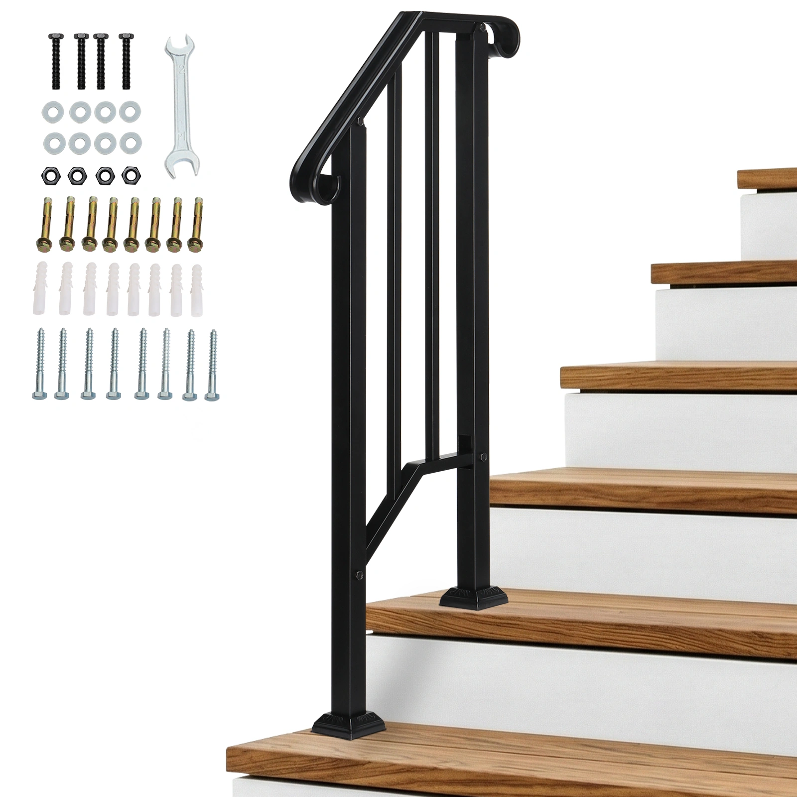 Artisasset Matte Black Outdoor Iron Handrail, 1st Tier Stair Railing, Wrought Steel Balustrade for Deck & Porch view 18