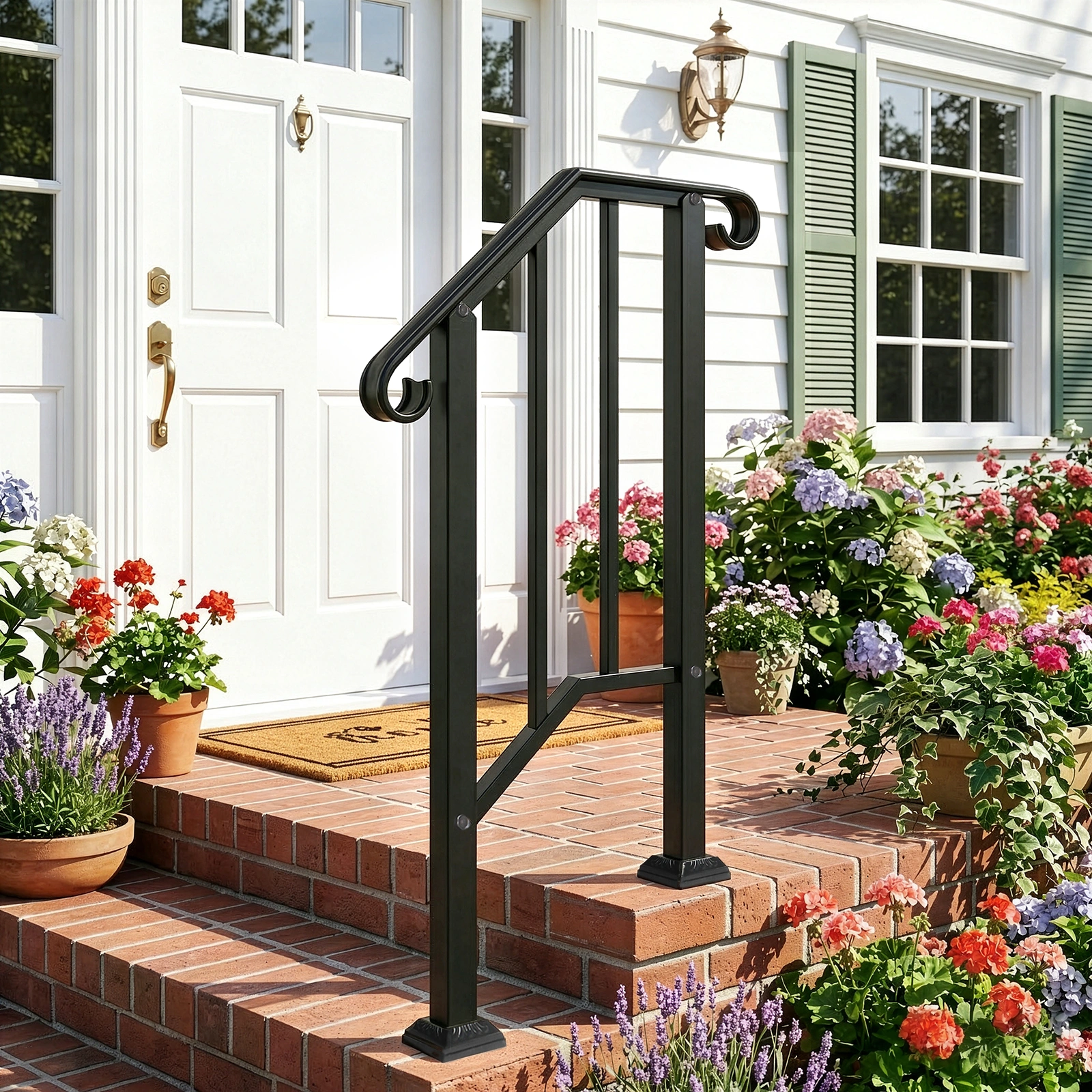 Artisasset Matte Black Outdoor Iron Handrail, 1st Tier Stair Railing, Wrought Steel Balustrade for Deck & Porch view 22