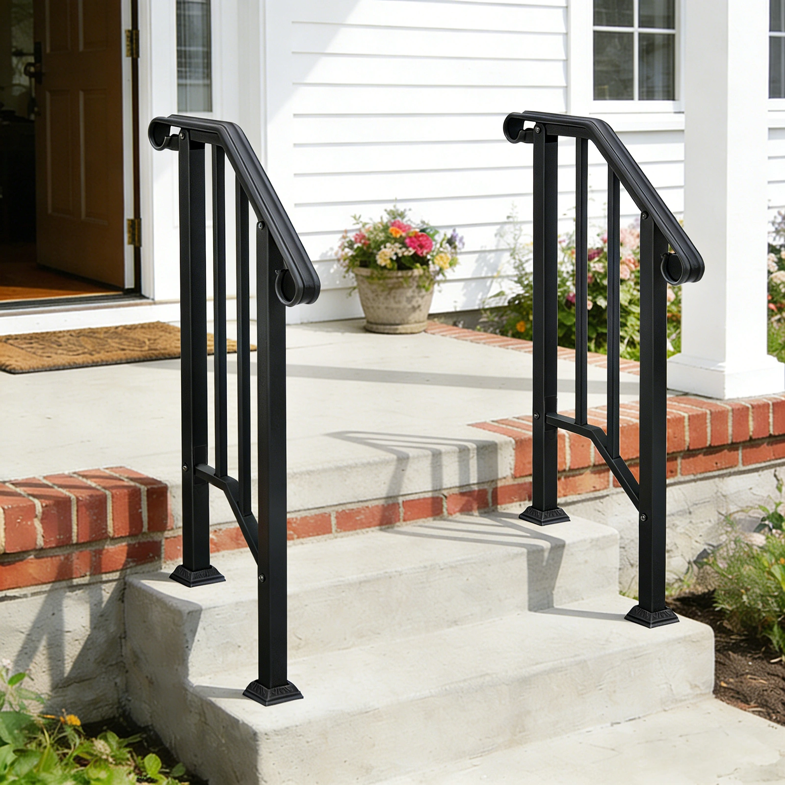 Artisasset Matte Black Outdoor Iron Handrail, 1st Tier Stair Railing, Wrought Steel Balustrade for Deck & Porch view 23