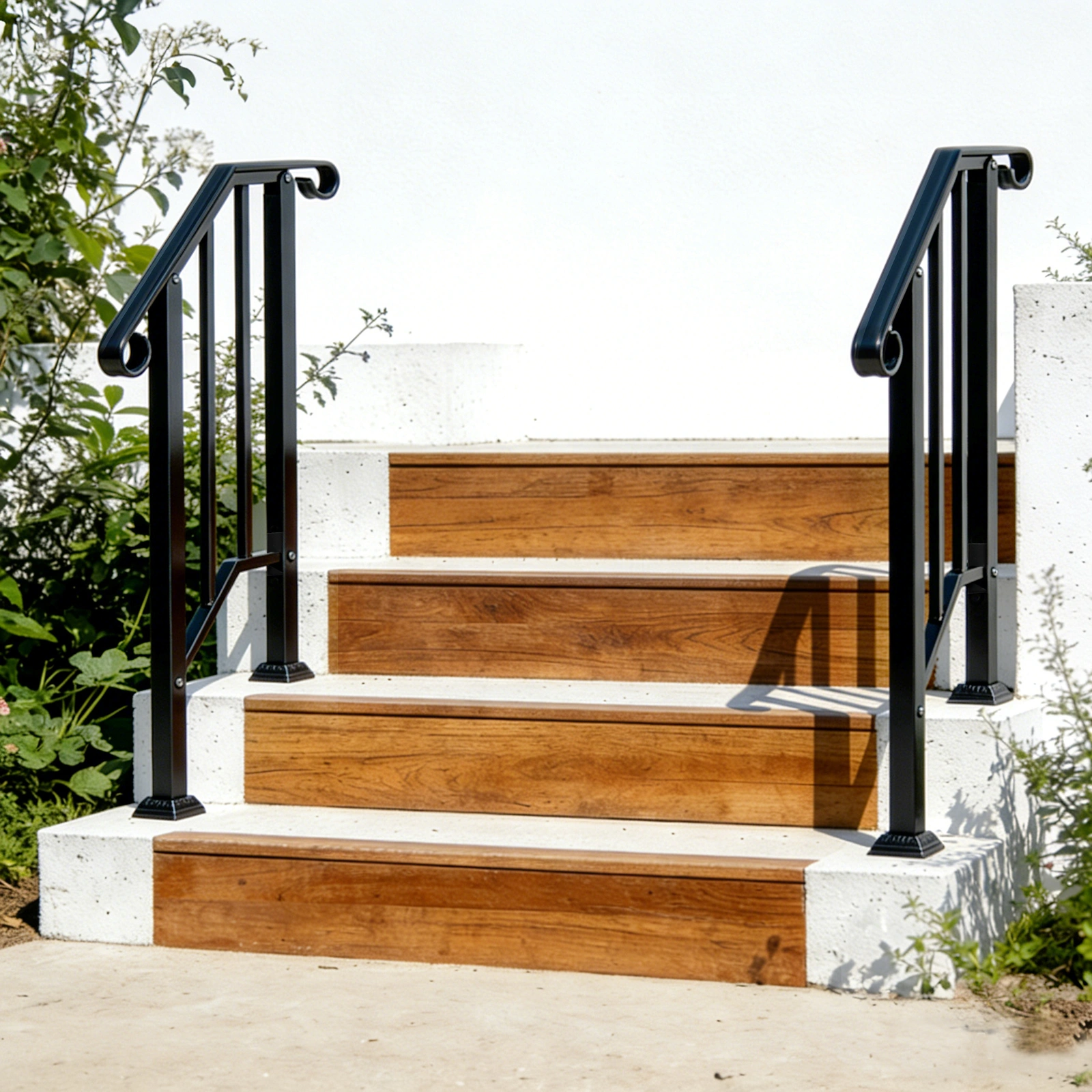 Artisasset Matte Black Outdoor Iron Handrail, 1st Tier Stair Railing, Wrought Steel Balustrade for Deck & Porch view 24