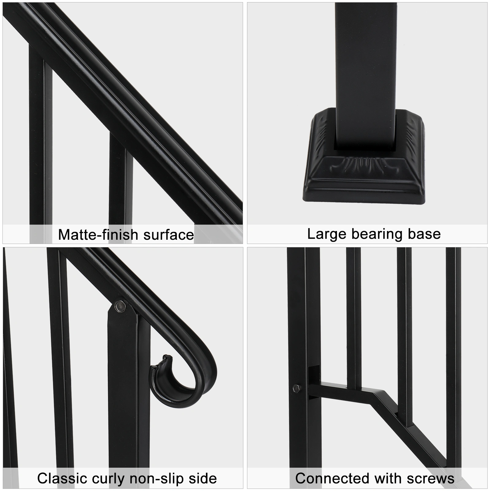 Artisasset Matte Black Outdoor Iron Handrail, 1st Tier Stair Railing, Wrought Steel Balustrade for Deck & Porch view 6