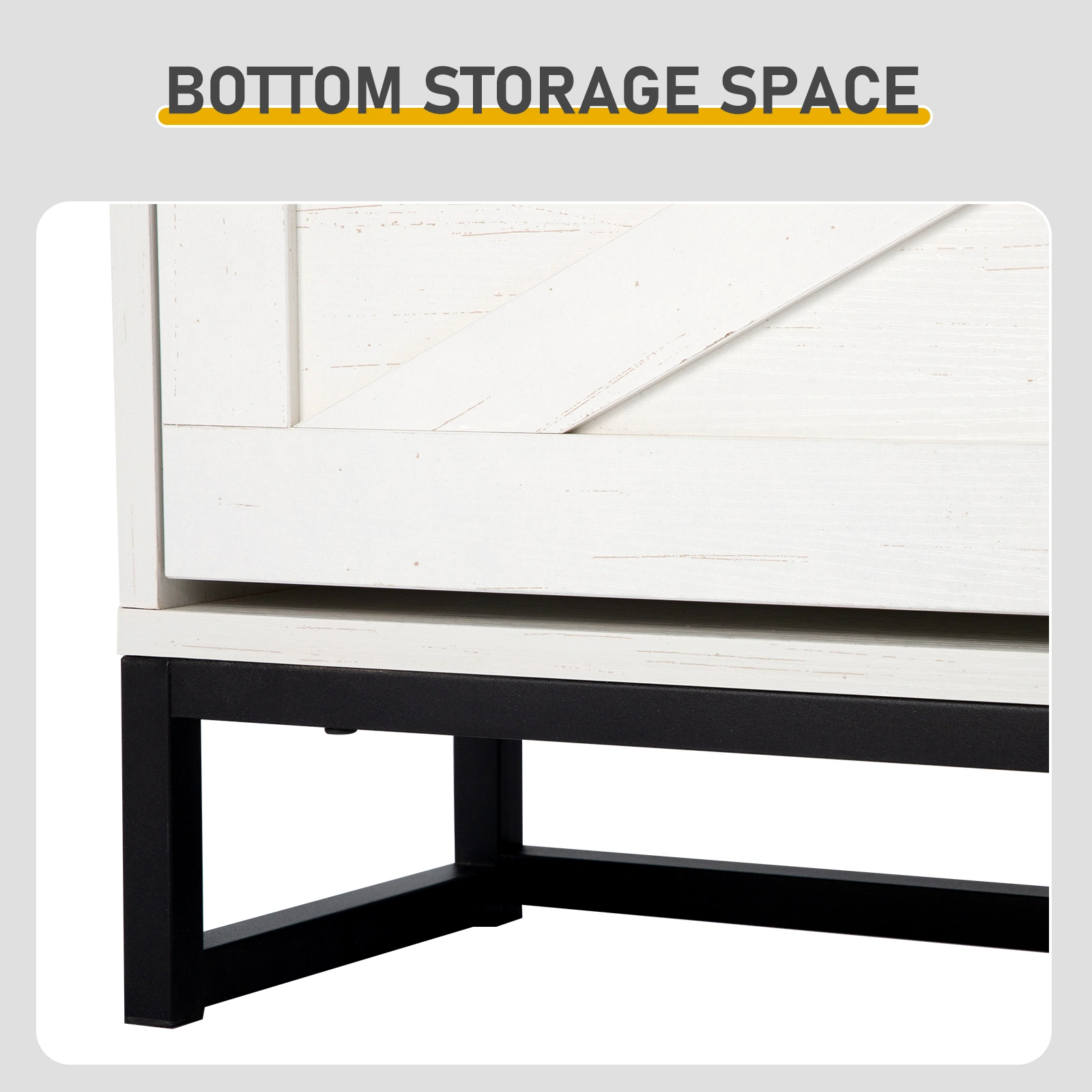 3-Drawer Shoe Cabinet with Barn Doors & Top, Particleboard Storage Organizer 80x24x145cm Distressed White view 10