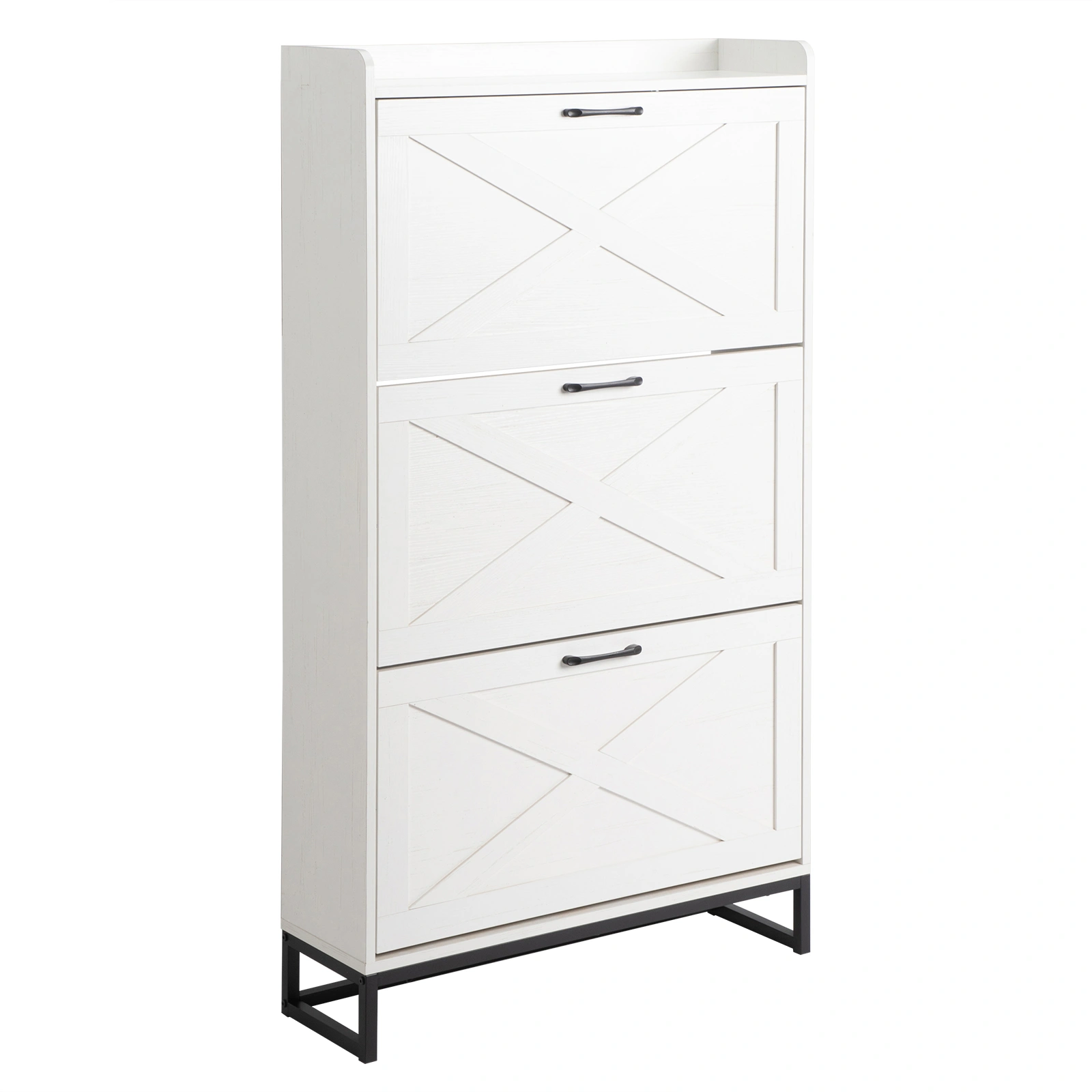 3-Drawer Shoe Cabinet with Barn Doors & Top, Particleboard Storage Organizer 80x24x145cm Distressed White view 12