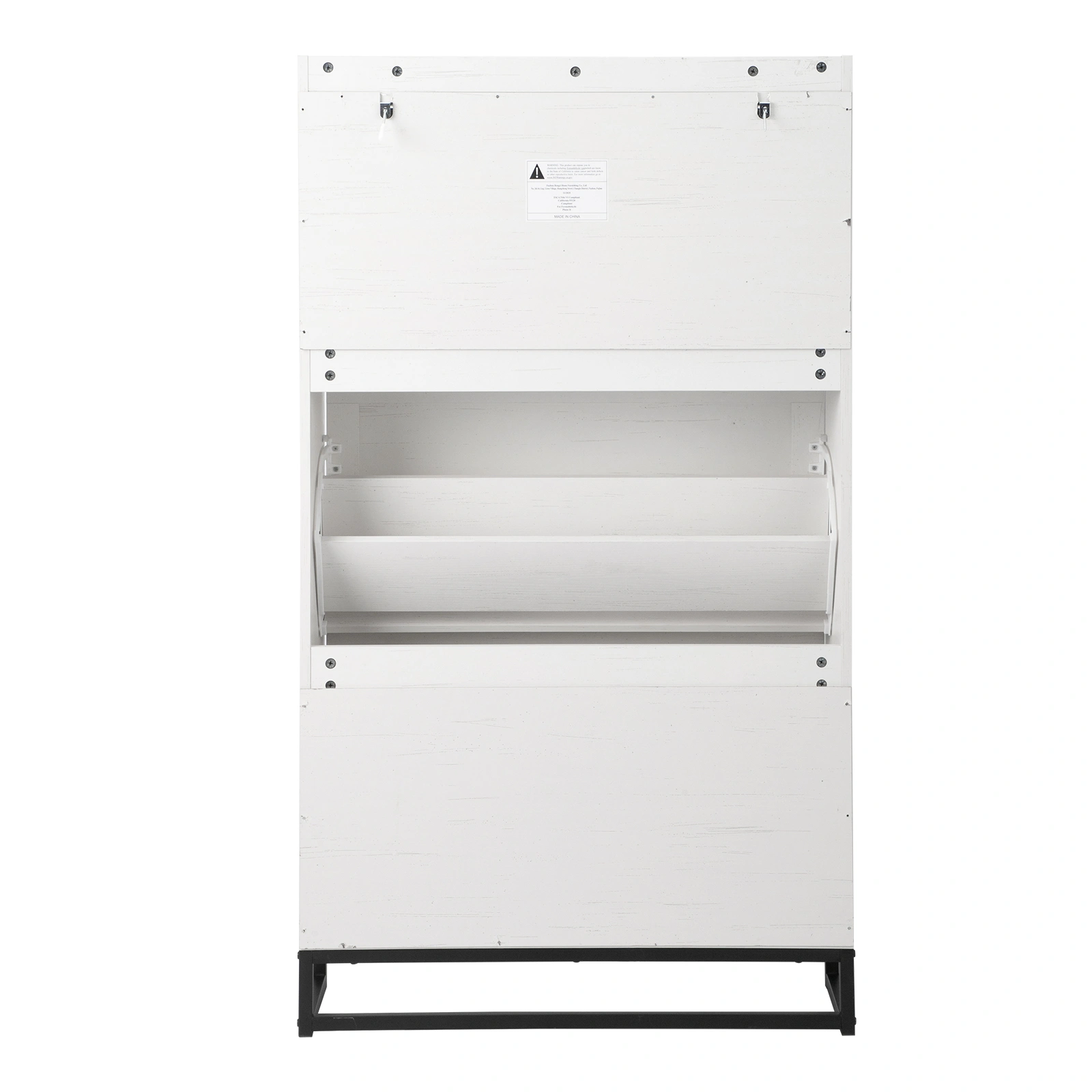 3-Drawer Shoe Cabinet with Barn Doors & Top, Particleboard Storage Organizer 80x24x145cm Distressed White view 2