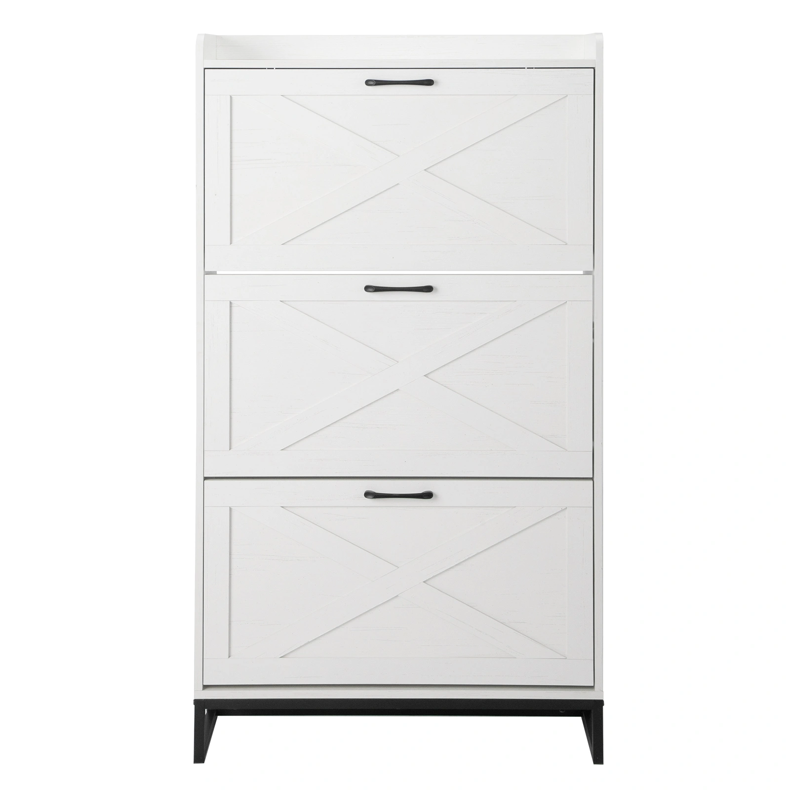 3-Drawer Shoe Cabinet with Barn Doors & Top, Particleboard Storage Organizer 80x24x145cm Distressed White view 4