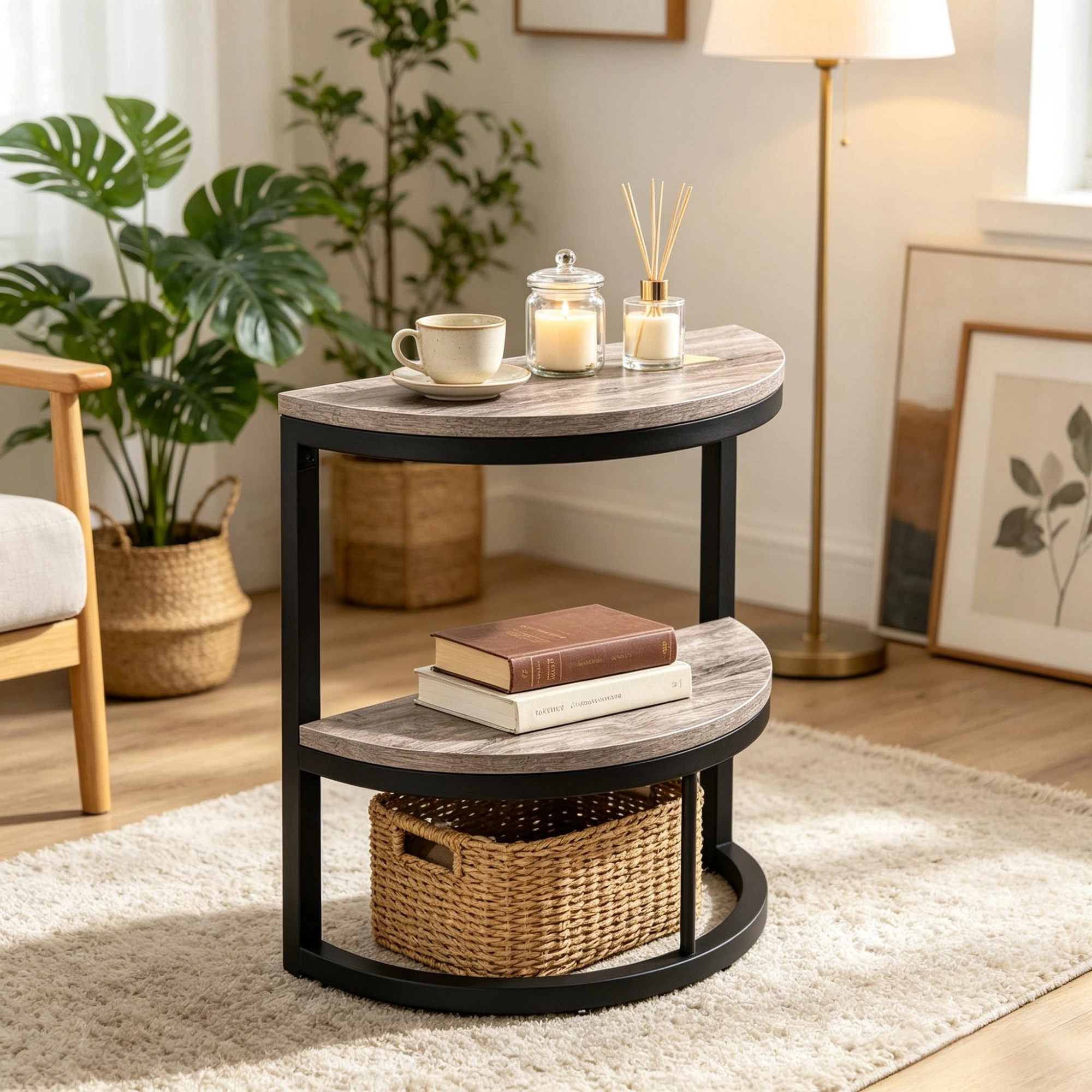 Modern End Table with Storage Shelf, Nightstand Side Table for Living Room Bedroom