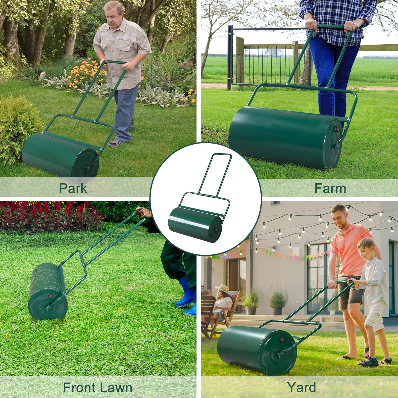 24 Inch Iron Lawn Roller for Garden, Cylindrical Compactor with Black Finish, Compatible with 90673505, Heavy Duty Yard Tool view 6