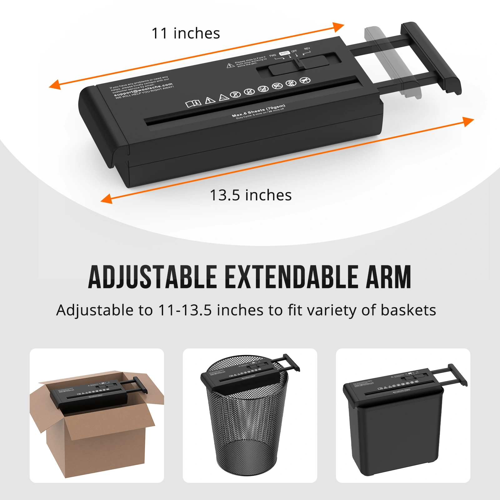 6-Sheet Strip Cut Paper Shredder, Portable Mini Shredder Extendable Arm Overheat Protection for Home Office Use view 3