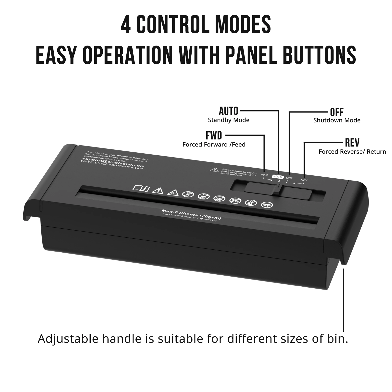 6-Sheet Strip Cut Paper Shredder, Portable Mini Shredder Extendable Arm Overheat Protection for Home Office Use view 4