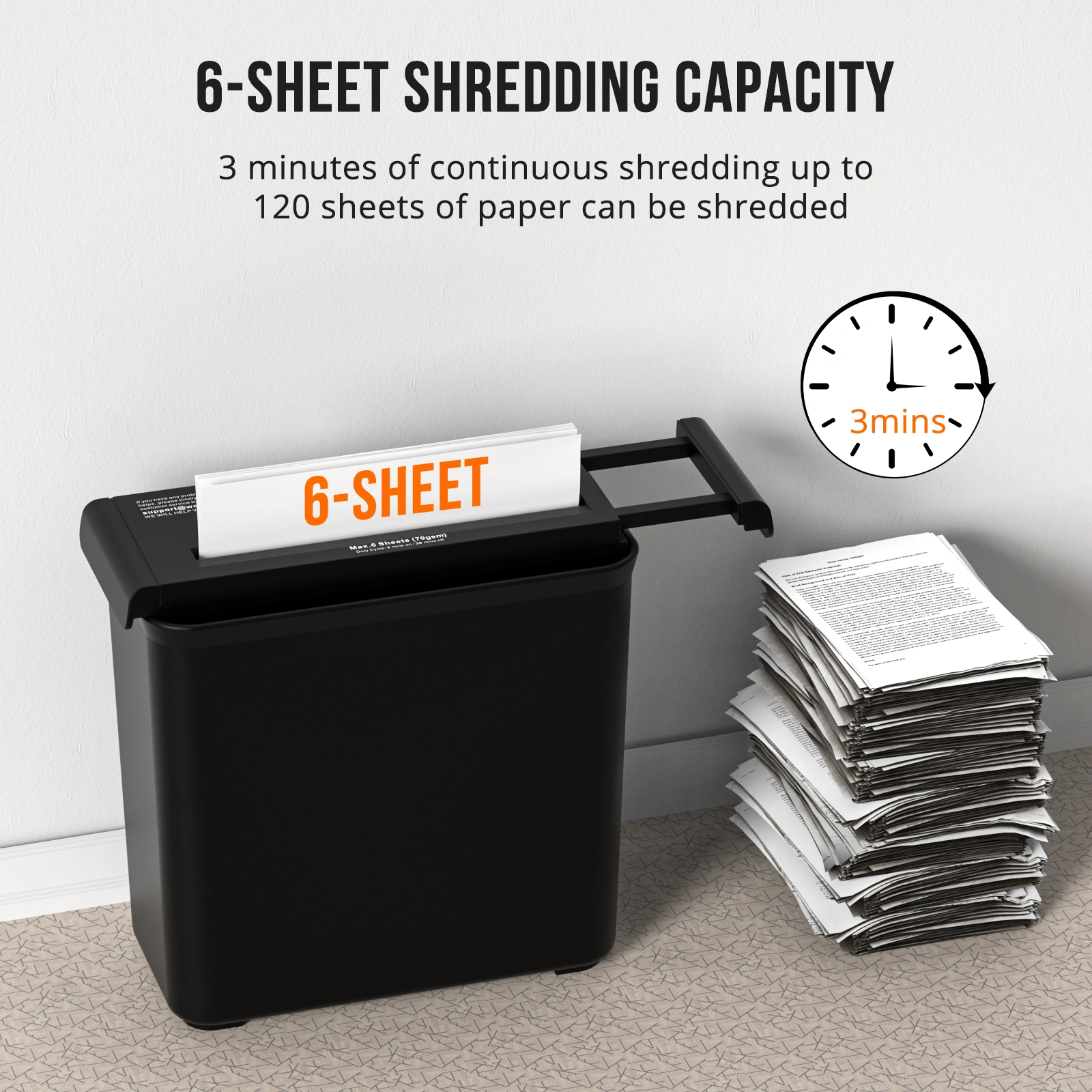 6-Sheet Strip Cut Paper Shredder, Portable Mini Shredder Extendable Arm Overheat Protection for Home Office Use view 5